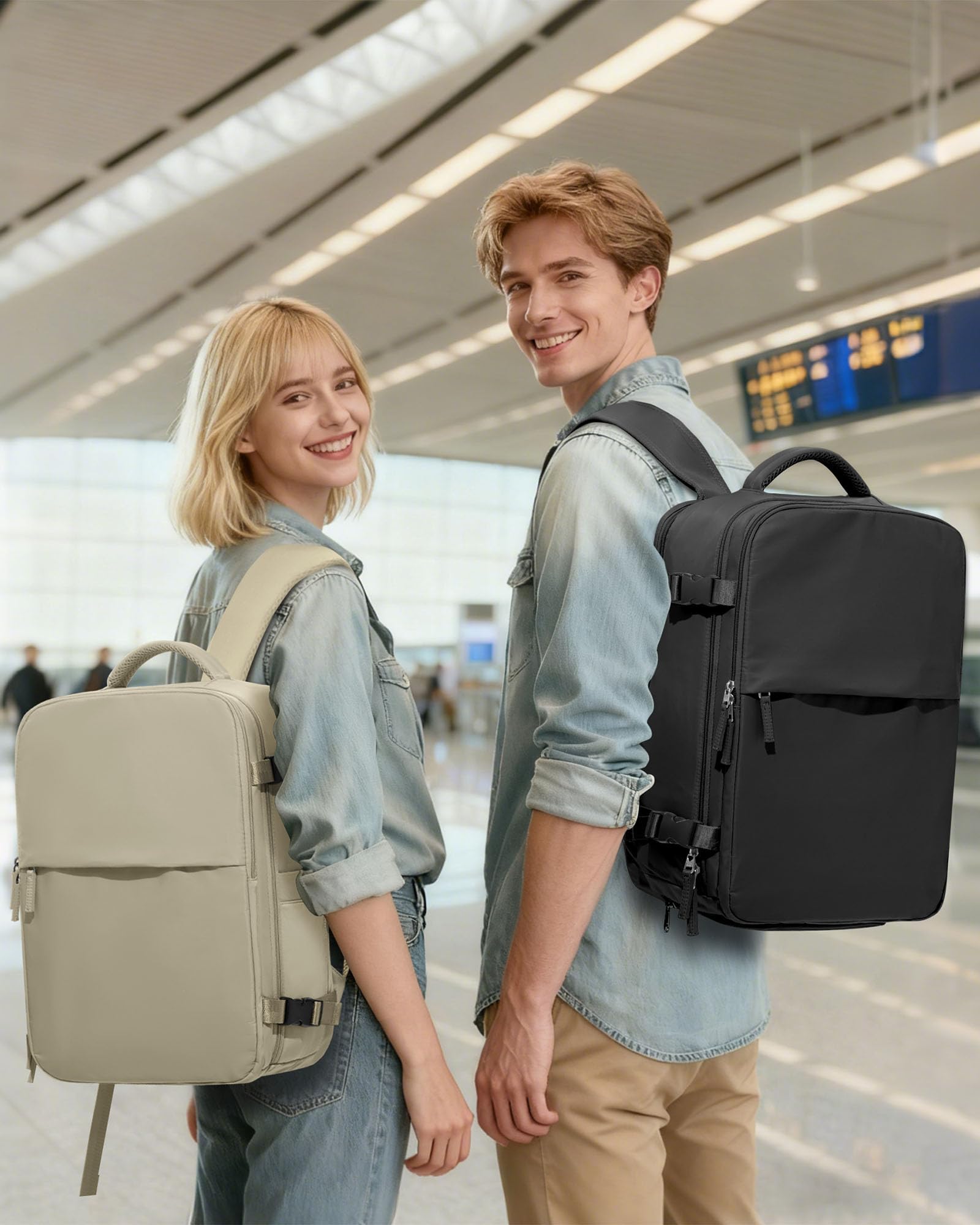 BJLFS Zaino da Viaggio con Sottovuoto Ryanair 40x30x20 Wizzair Bagaglio a mano 40x20x25 Ryanair con Pompa Borse da Cabina per Easyjet 45x36x20 con compressione sottovuoto,Zaino Casual per Laptop