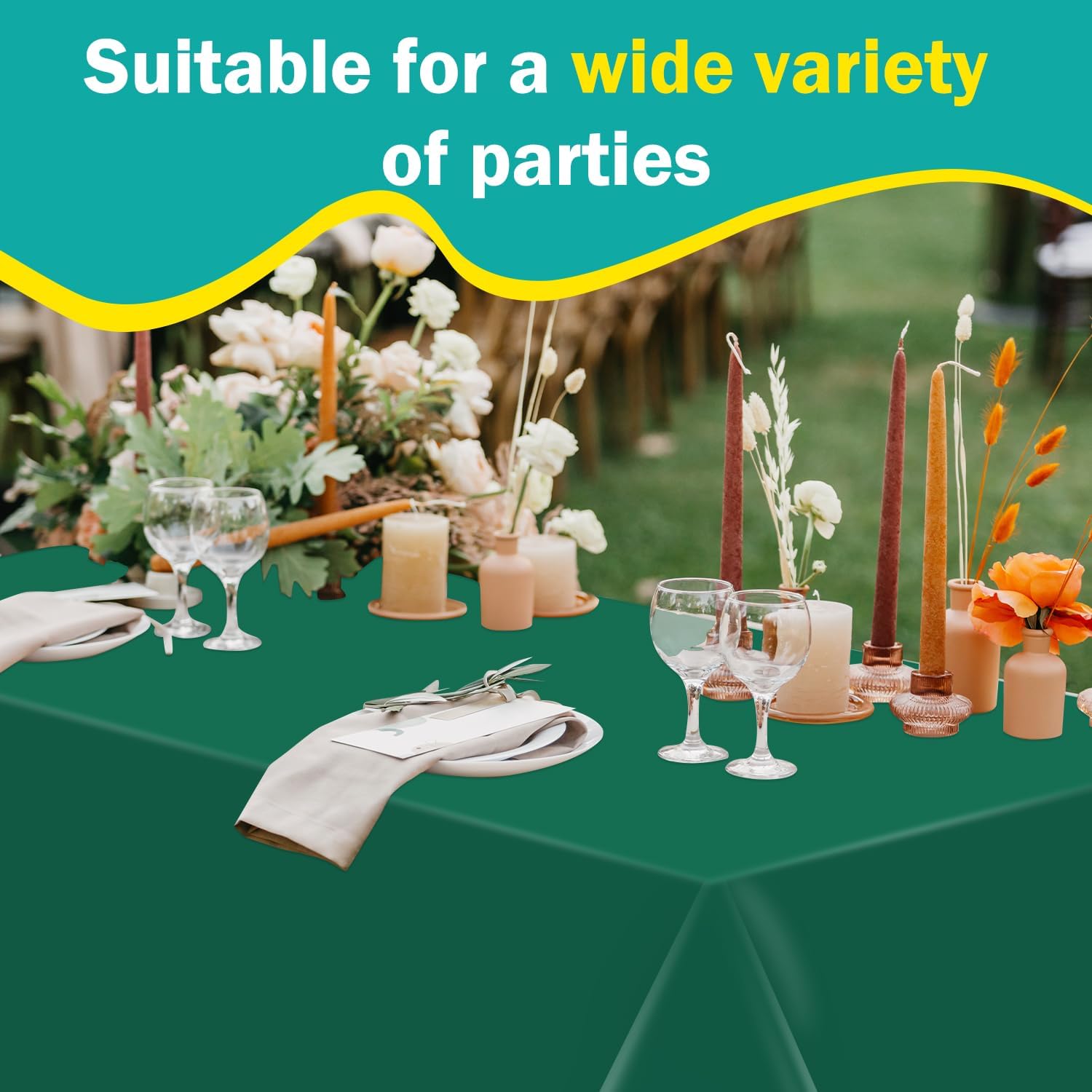 54 Inch x 300 Feet Dark Green Plastic Tablecloth Roll Disposable Table Cloth with Cutter Box Plastic Table Cover for Party - Image 5