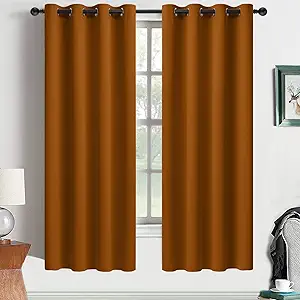 Yakamok Burnt Orange Blackout Curtains 63 Inches Length with Grommet Orange Room Darkening Thermal Insulated Curtain Set of 2 Panels for Bedroom Living Room, 52W x 63L, 2 Drapes