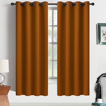 Yakamok Burnt Orange Blackout Curtains 63 Inches Length with Grommet Orange Room Darkening Thermal Insulated Curtain Set of 2 Panels for Bedroom Living Room, 52W x 63L, 2 Drapes