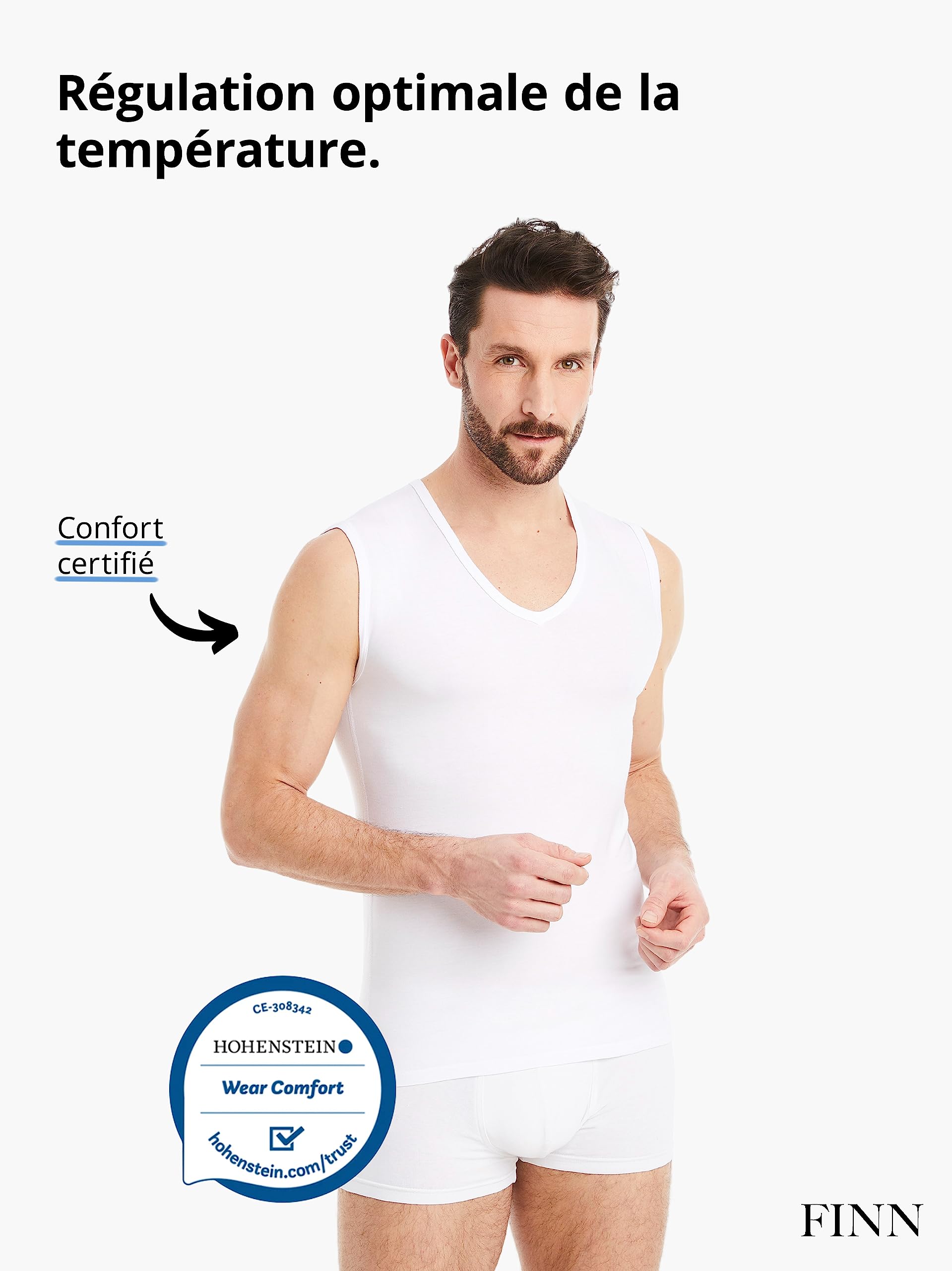 FINN Maillot de Corps Business pour Homme sans Manches avec Col V - sous-Maillot en Tissu Original Lenzing® Modal - Le Débardeur Parfait sous Une Chemise et Un Costume