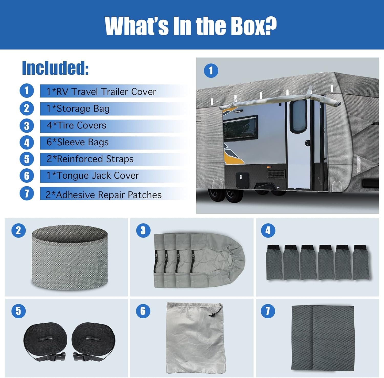 RV Cover, 22-24FT Travel Trailer Cover 7 Layers, Windproof Camper Cover, Anti-Scratch, UV Resistant Prevents Top Tearing Caused by Sun Exposure : Automotive