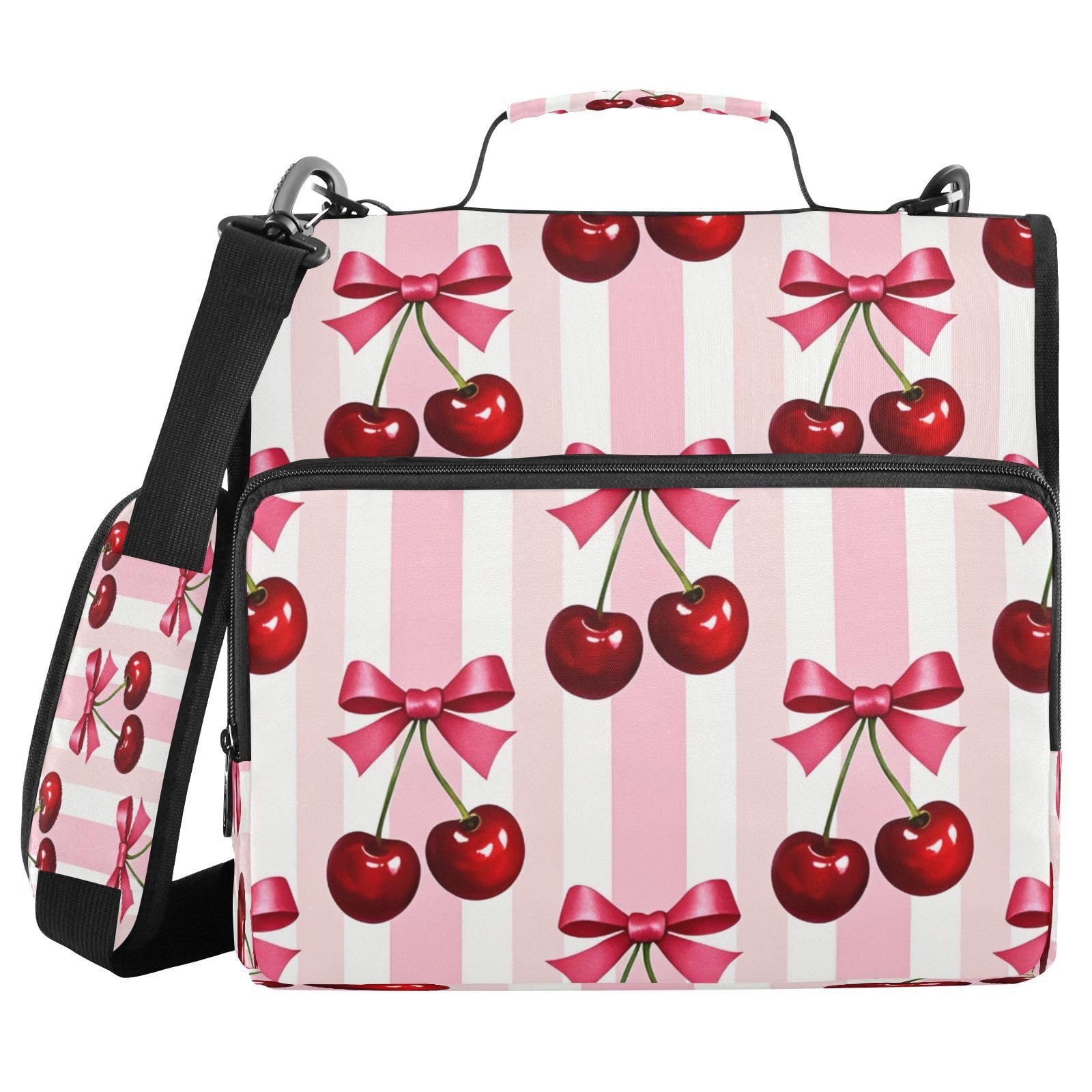 Red Cherries with Bow Zipper Raccoglitore a 3 anelli 3,8 cm D-Ring Raccoglitore Molteplici Tasche Espansione Cartella di File Organizzatore Documenti