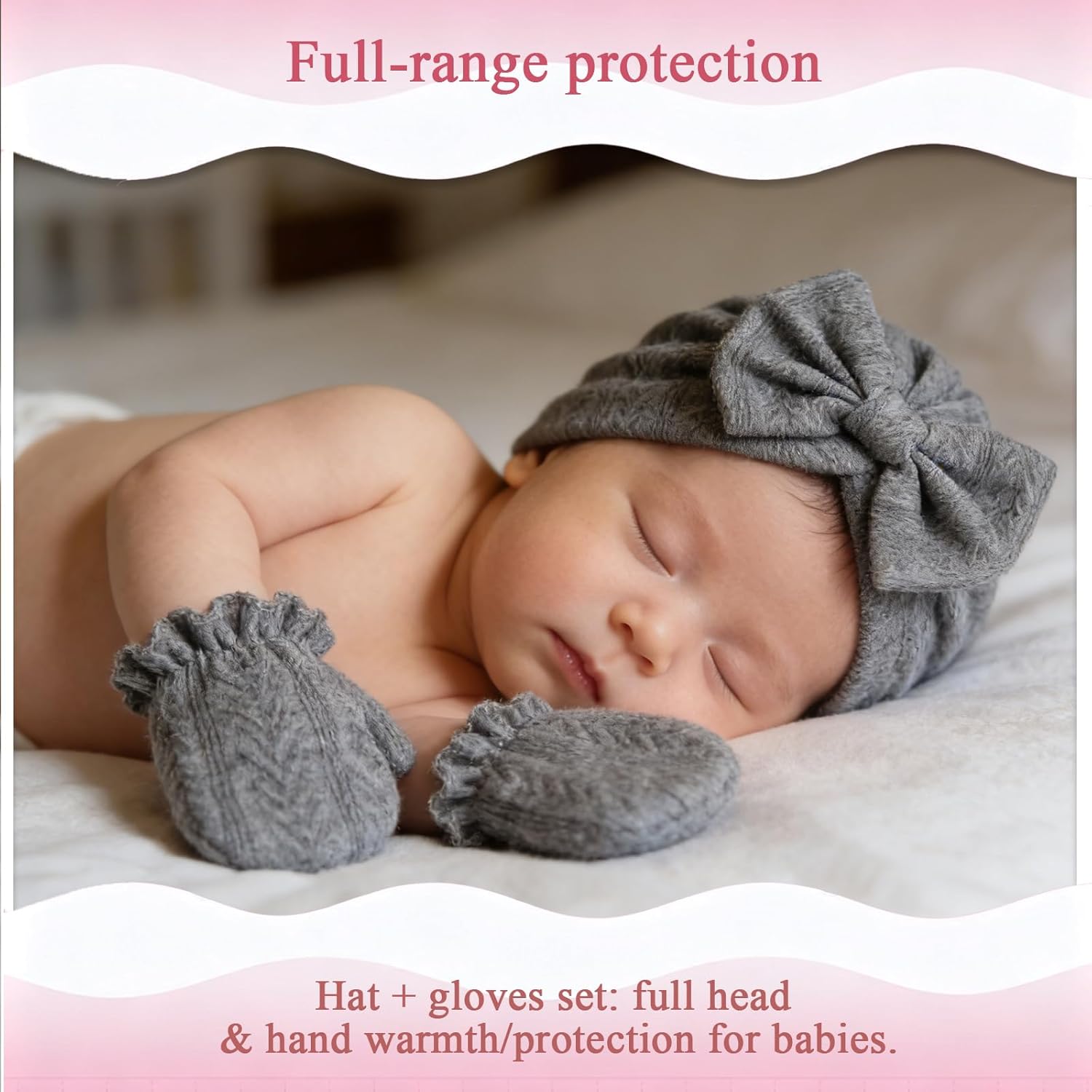 8 Sets Newborn Baby Hats & Mittens Cotton Preemie Infant Bow Beanies Caps Mitten Gloves Hospital Beanie Hat for New Born Boy Girl 0-3 Months - Image 6