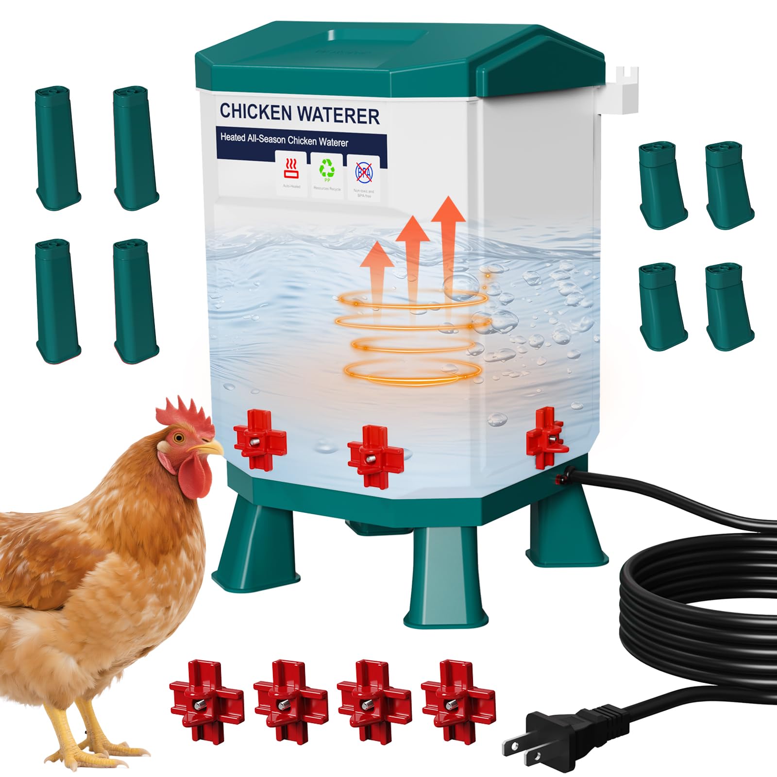 Photo 1 of [DAMAGED] Nexum Heated Chicken Waterer - 3 Gallon Winter-Proof Poultry Drinker with Nipples and Stand, Auto Thermostat for Chickens, Ducks & Quail - Freeze-Resistant, Easy Fill (Blue, 3 Gallon)