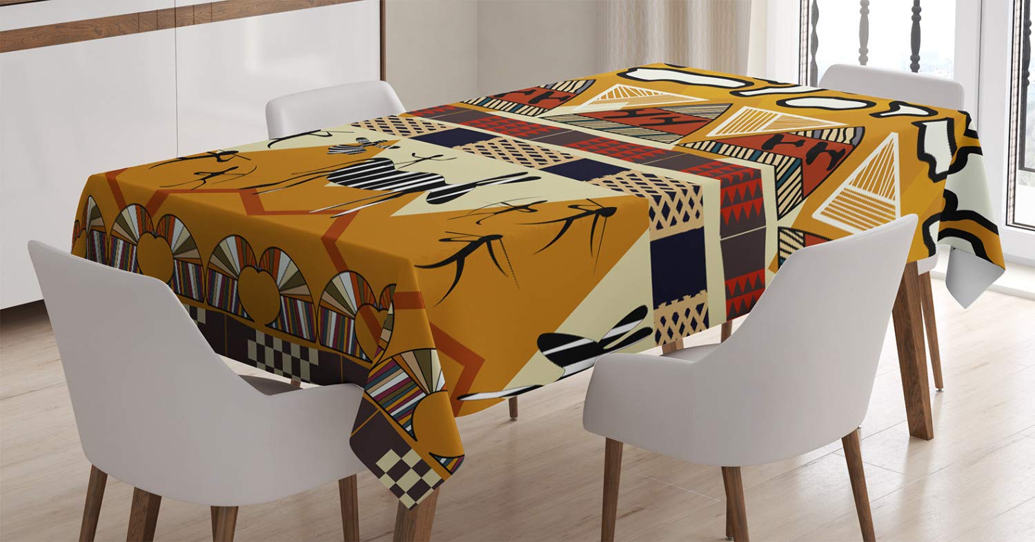 ABAKUHAUS Etnico Tovaglia, Hunt Zebra Tribe Etnica, Rettangolare per Sala da Pranzo e Cucina, 140 cm x 200 cm, Rubino Senape
