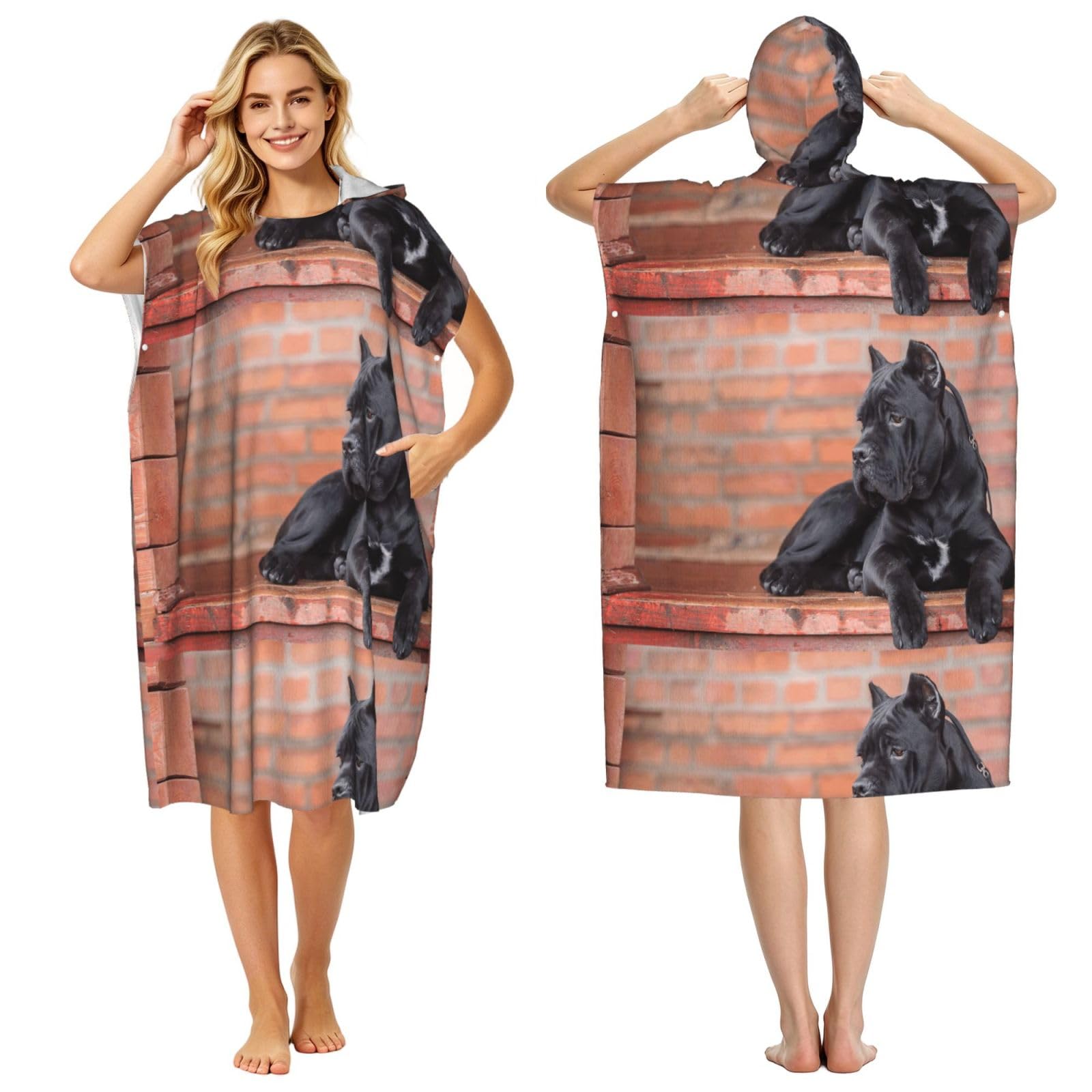 Poadnly Cane Corso Big Black Dogs Pets, Adult Hooded Beach Towel 90 x 110 cm,Changing Bath Robe, Surf Poncho Towel For Women Men