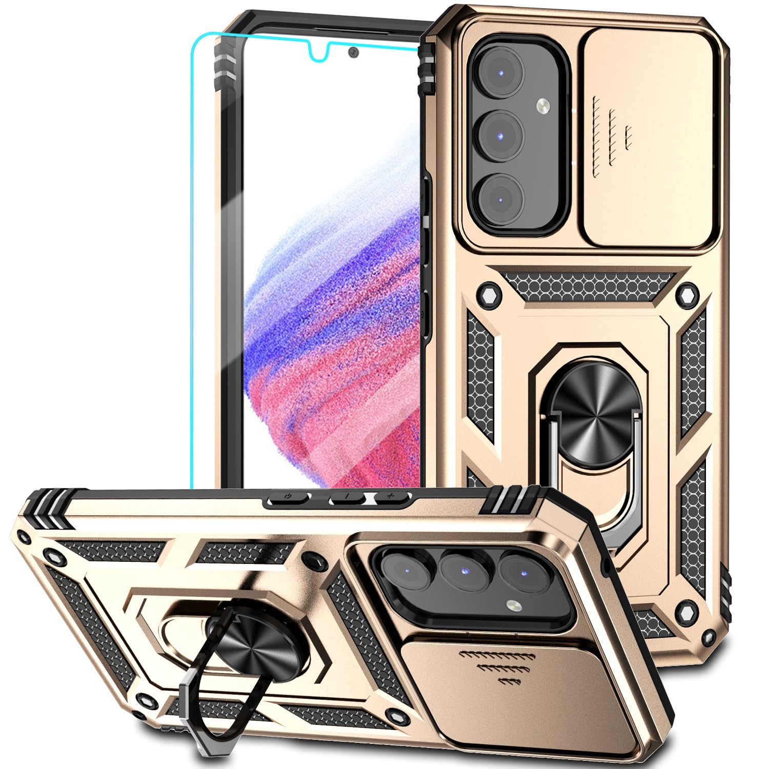 for Galaxy A54 5G Case,with Screen Protectors and Camera Cover,[Military Grade] 16ft.Drop Tested Cover with Magnetic Kickstand Protective Case for A54