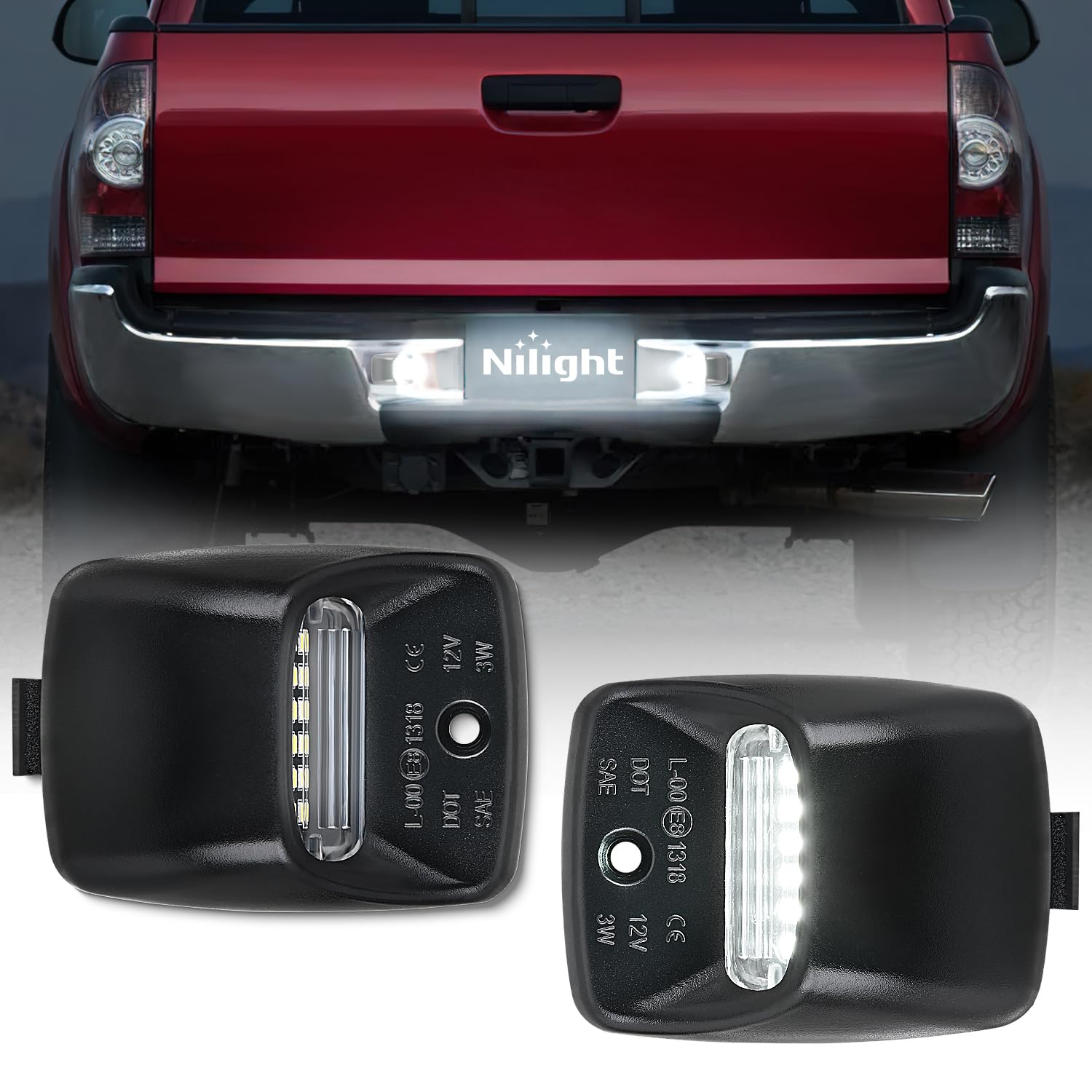 Nilight License Plate Lights Compatible with 2005 2006 2007 2008 2009 2010 2011 2012 2013 2014 2015 Toyota Tacoma 2000-2013 Tundra Black Housing 6000K White 2PCS Pack