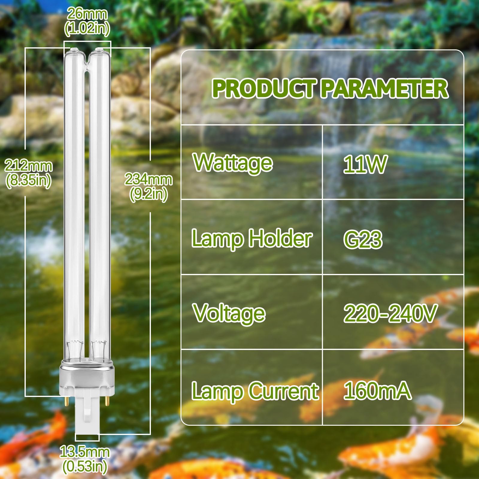 2PCS*11W Pond Filter Bulbs, UVC Ultra Violet Bulbs for Filters & Clarifiers, 2PIN G23 PLS Replacement UV Bulb/Tube - Image 4