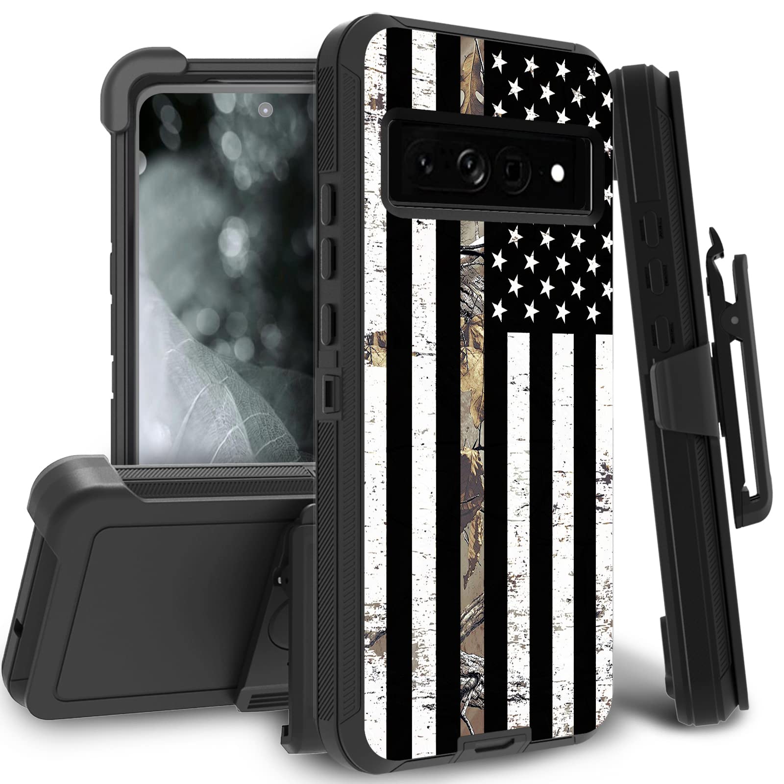 EDGFRTOIO Belt-Clip Holster Case for Google Pixel 7 Pro 5G 2022, Heavy Duty Triple-Layer Protection Full-Body Rugged Shockproof Durable Cover Cases for Pixel 7 Pro 6.7