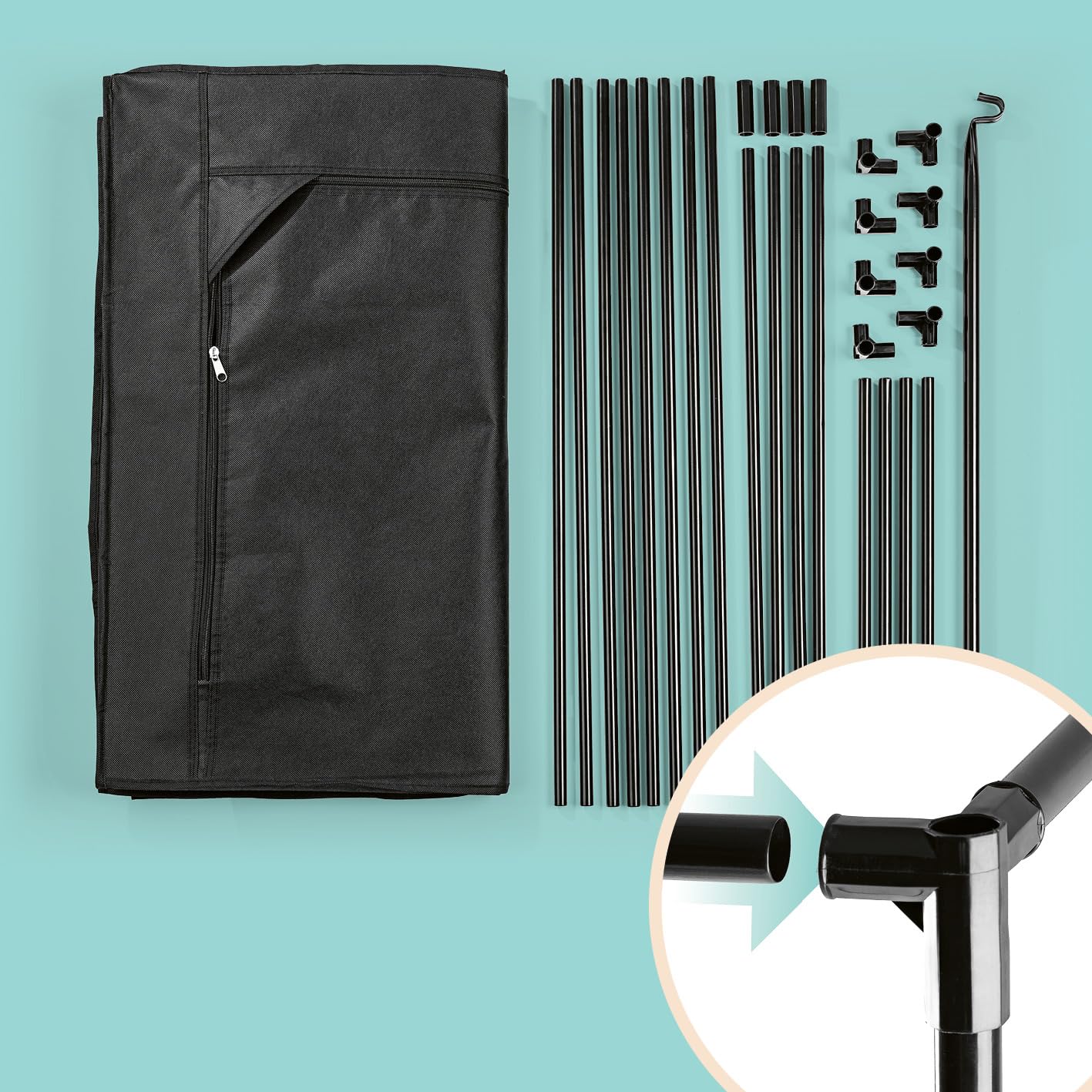 EASYmaxx Armario de tela plegable con cremallera y barra para ropa, ideal como armario de camping o armario móvil en casa, perchero modular