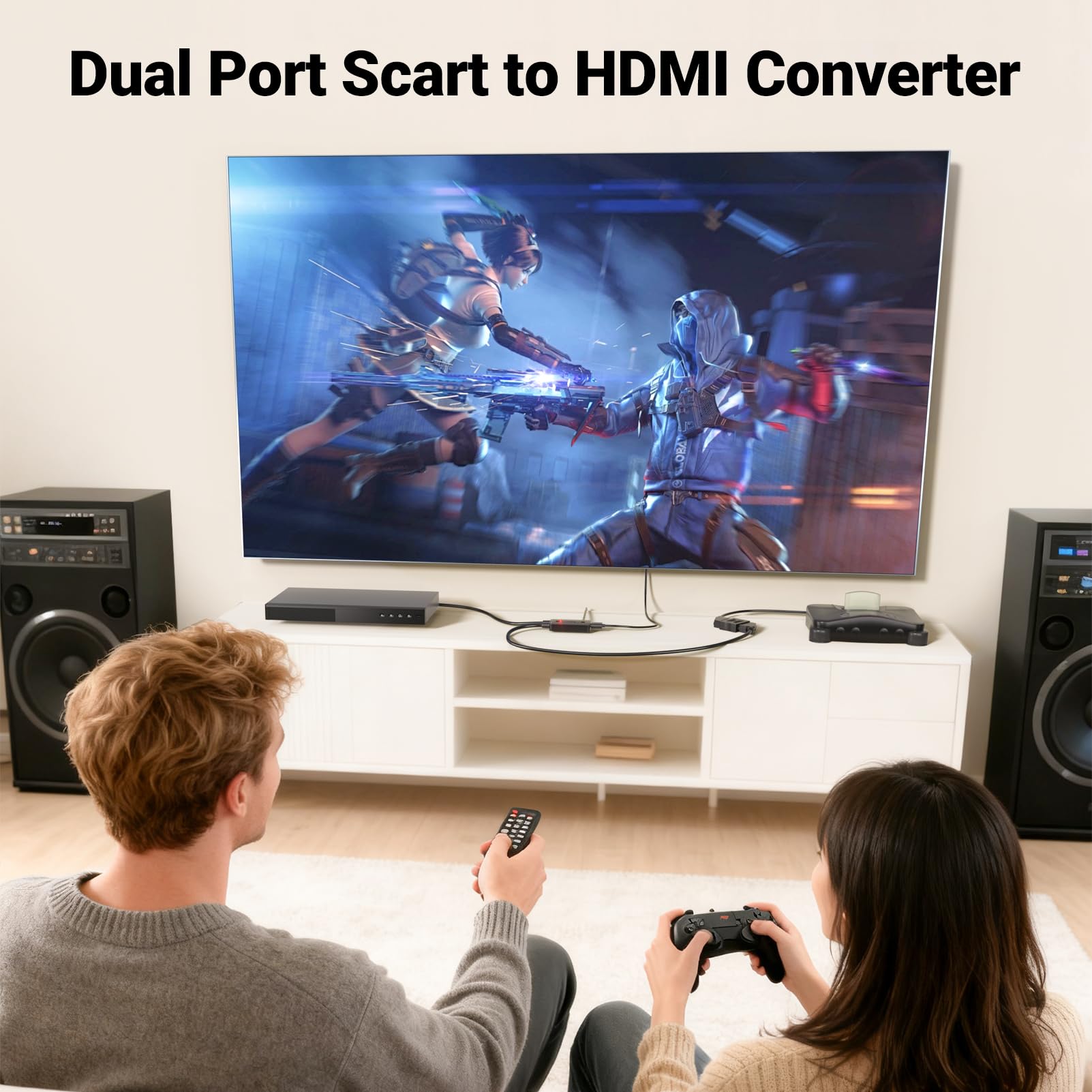 Convertitore scart a HDMI a doppia porta con interruttore di uscita 720P/1080P per dispositivi scart da visualizzare su HDTV