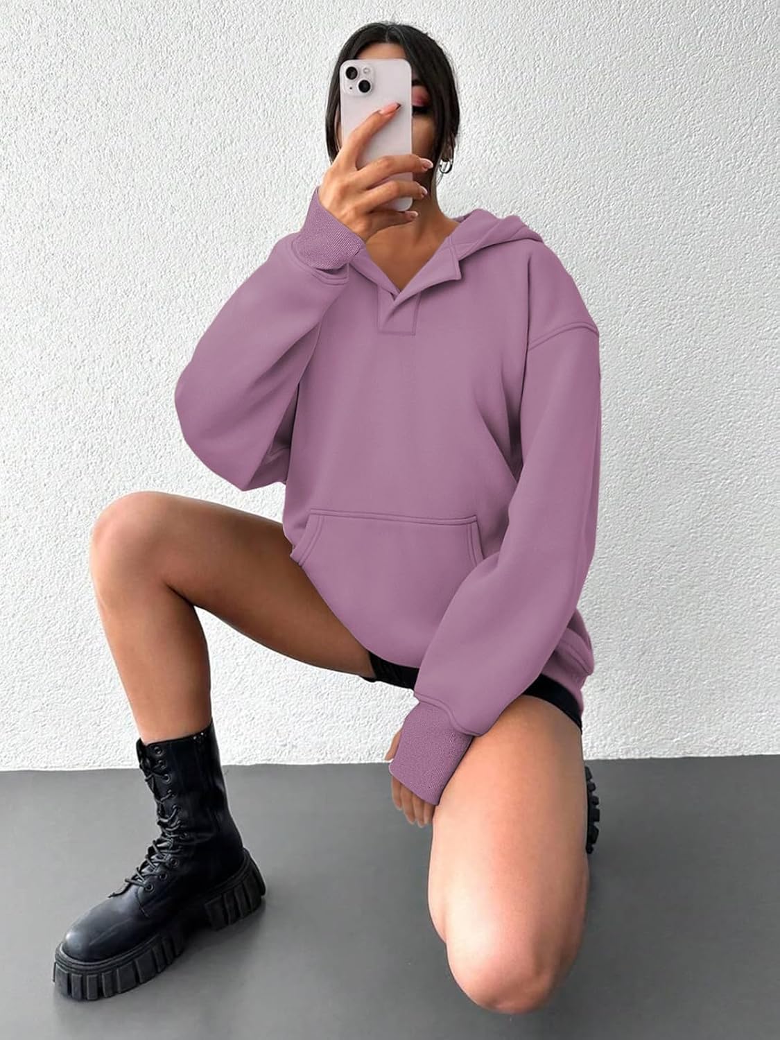 ATHMILE Oversized Hoodies for Women Fashion V Neck Pullover Sweatshirts with Thumb Hole Y2k Clothes Fall Outfits 2026 - Image 3