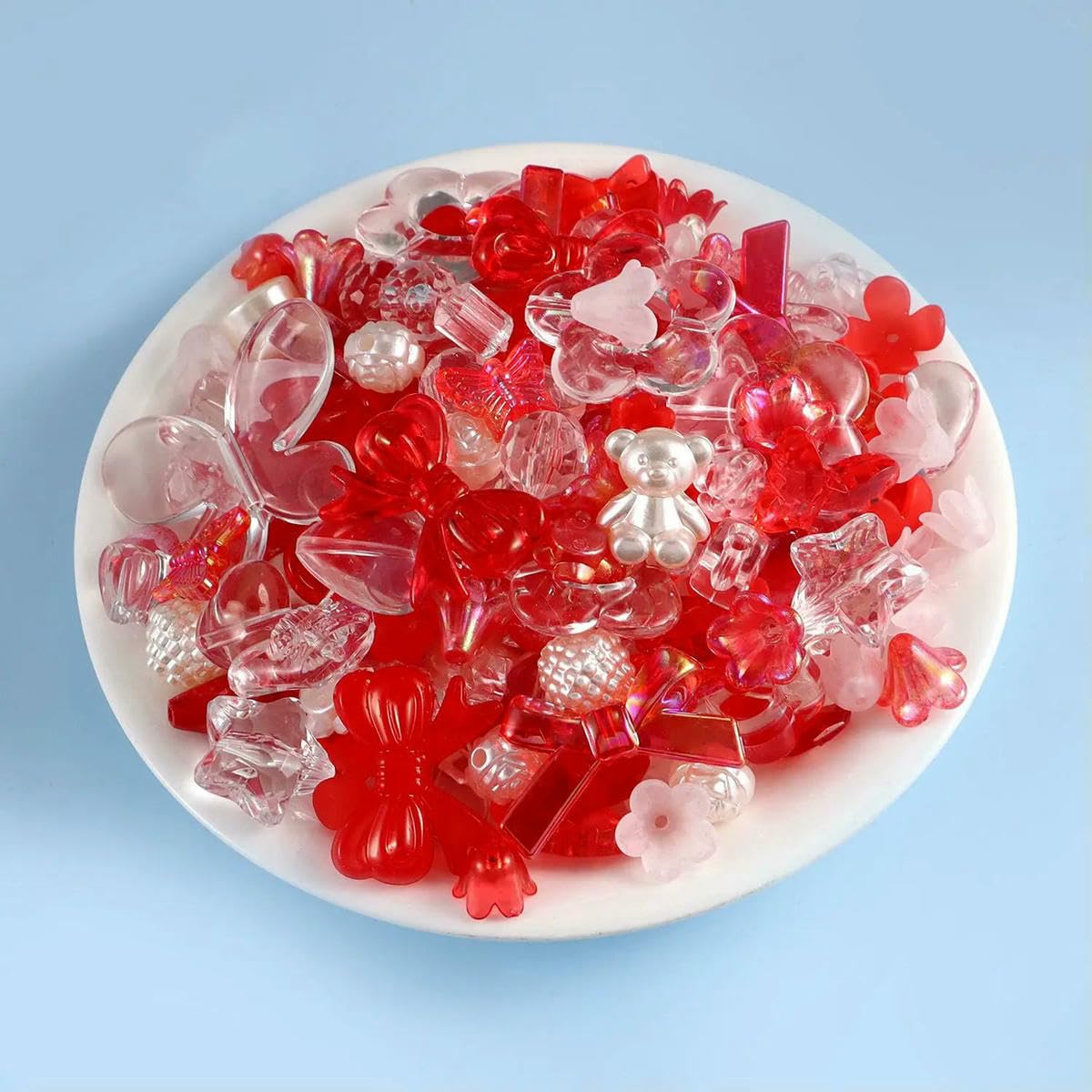 1 bolsa de cuentas acrílicas de colores surtidos estilo caramelo para hacer pulseras, joyas, cadenas para teléfono y otros accesorios hechos a mano - Rojo 500 g