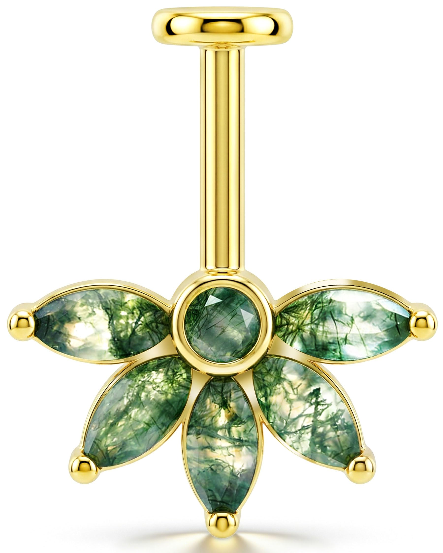 Jewseen Pendiente vertical oculto en forma de hélice, ágata, parte trasera plana, flor, cartílago, plata de ley 925, aretes de trago con rosca interna, joyería de 16 g, 6 mm
