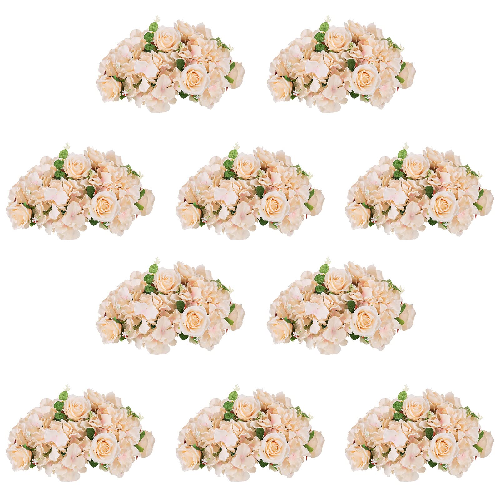 NUPTIO Flower Ball Arrangement Bouquet - 10 Pcs 14.2 inch Diameter Champagne Fake Flowers Roses Balls for Centerpieces Tables - Artificial Rose Arrangements for Wedding Centerpiece Table Decorations