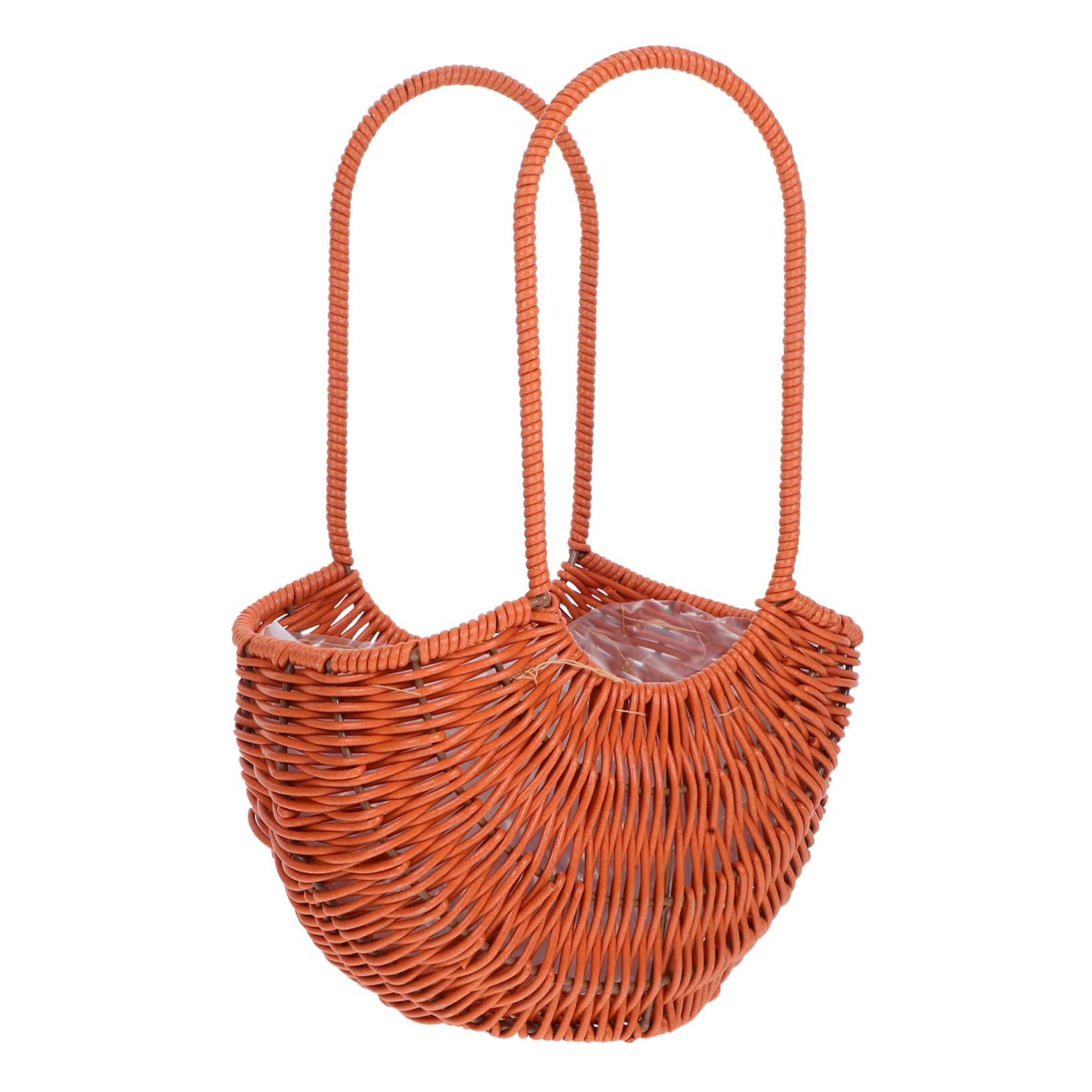 Wedding Flower Girl Basket Woven Plastic Rattan Storage Basket with Handle Liner for Floral Arrangements Home Decor and Birthday Party Supplies