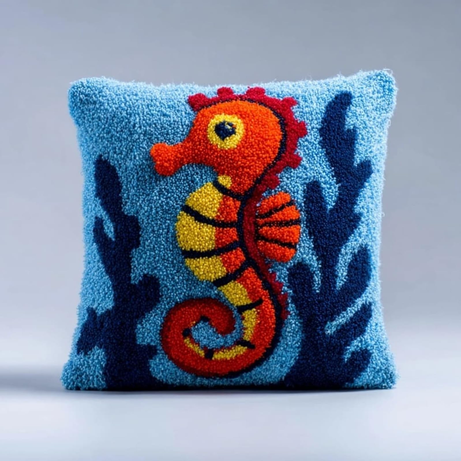 WallustrioaW 43x43cm Latch Hook Embroidery Cushion Kit,Cartoon Seahorse