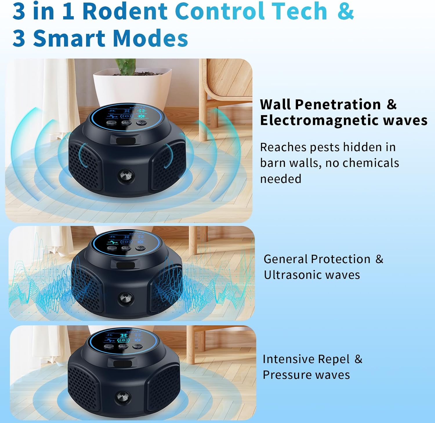 Ultrasonic Mouse Repellent Pest Control Repeller, Mouse Traps for Rodent, Mice, Ant, Rat, Squirrel, Bug, Roach, Bat, Rat ＆ Mice Repellent Device for House Plug in Indoor for Home 2Pack Black