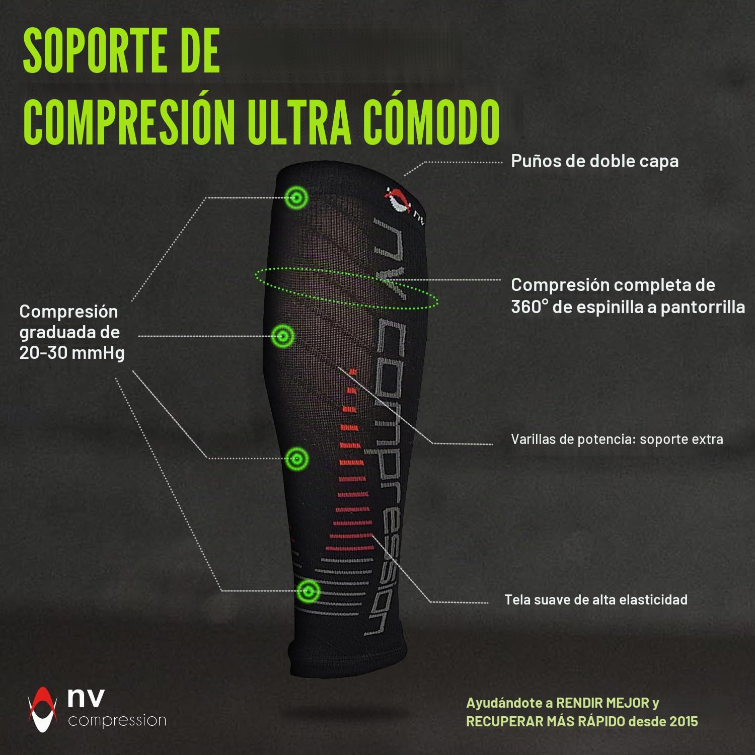 Race and Recover Calentadores de pantorrilla de compresión Negros - Compression Calf Sleeves - Sports Recovery, Work, Flight - Running, Cycling, Gym (Black/Red Stripes, S-M)