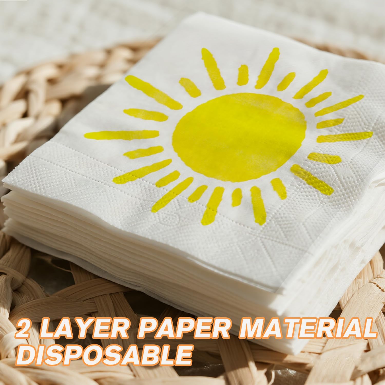 Boho Sun Napkins, 100pcs Here Comes The Son Baby Shower Napkins, Disposable Sun Paper Beverage Napkins for Boho Sun Birthday Party Baby Shower Home Kitchen Table Decor - Image 4