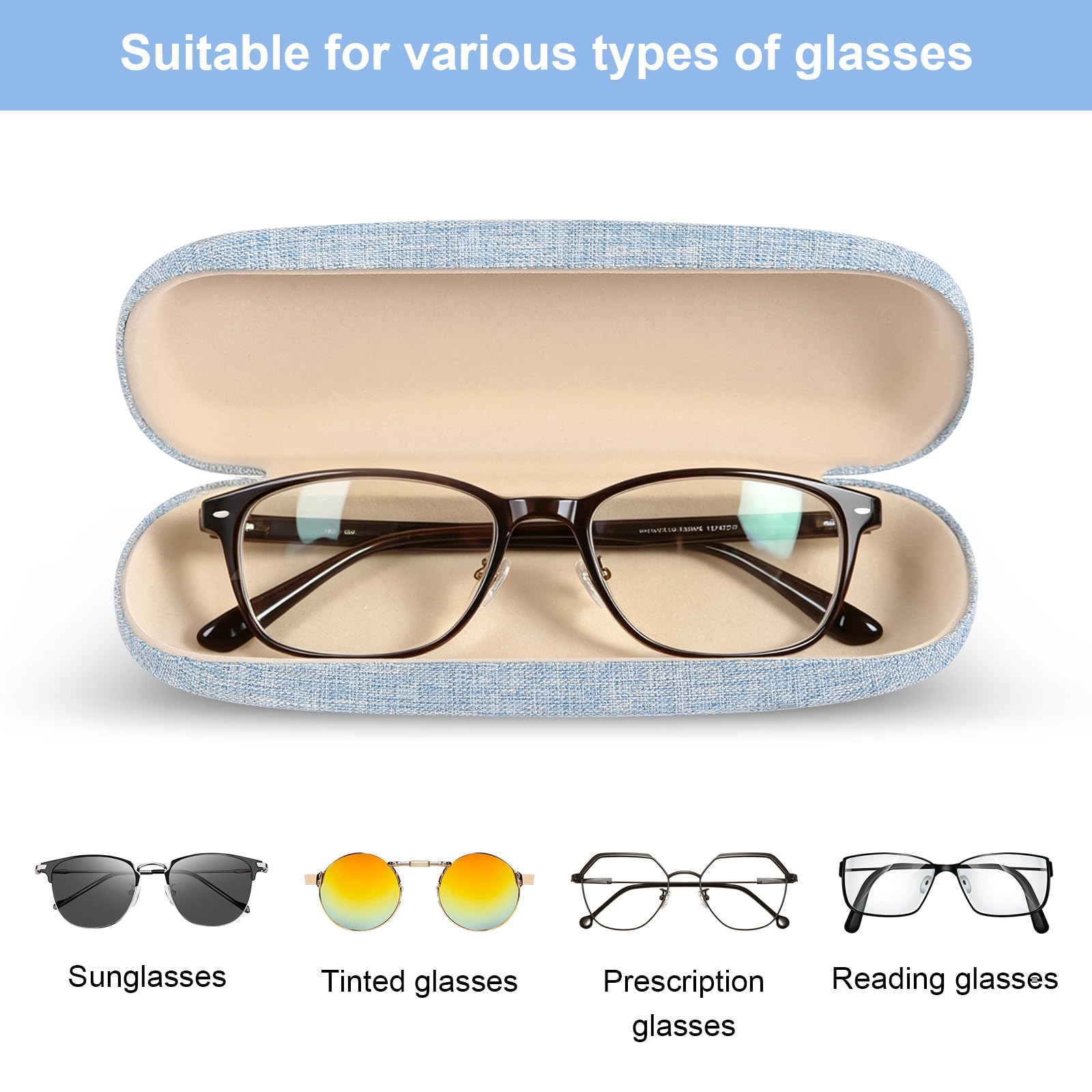 5 Stück Hardcase Brillenetui, Tragbare Brillenetui Leinen Brillenetui, Kratzfeste Brillenbox mit Brillenputztuch für Sonnenbrille Lesebrille Sportbrille (5 Farben)