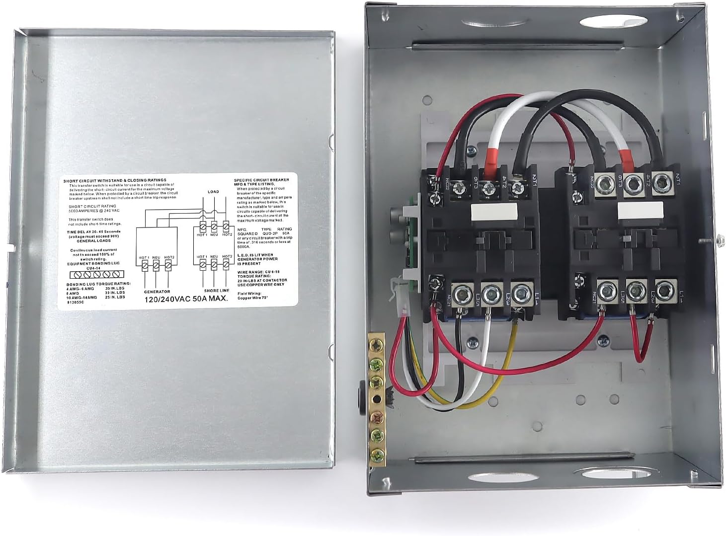 50 Amp Transfer Switch Automatic Transfer Switch for RV, Speedboats 120/240 VAC, 50 Amp, Automatic Transfer Relay Switch
