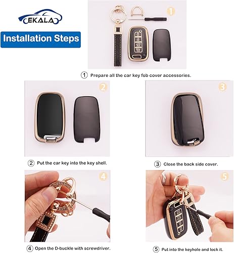 Miniatura 4 de EKALA Funda para llavero Hyundai con llavero de cuero, funda protectora de TPU suave para llavero compatible con Hyundai Genesis, Elantra, Sonata,