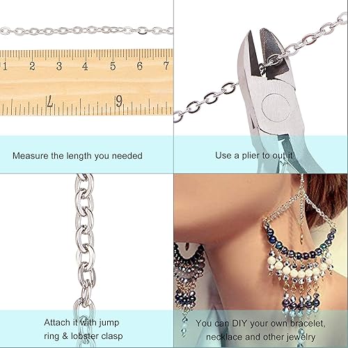 Miniatura 3 de DanLingJewelry Cadena de cable de acero inoxidable de 66 pies a granel para collares, accesorios de joyería, fabricación de bricolaje (color acero