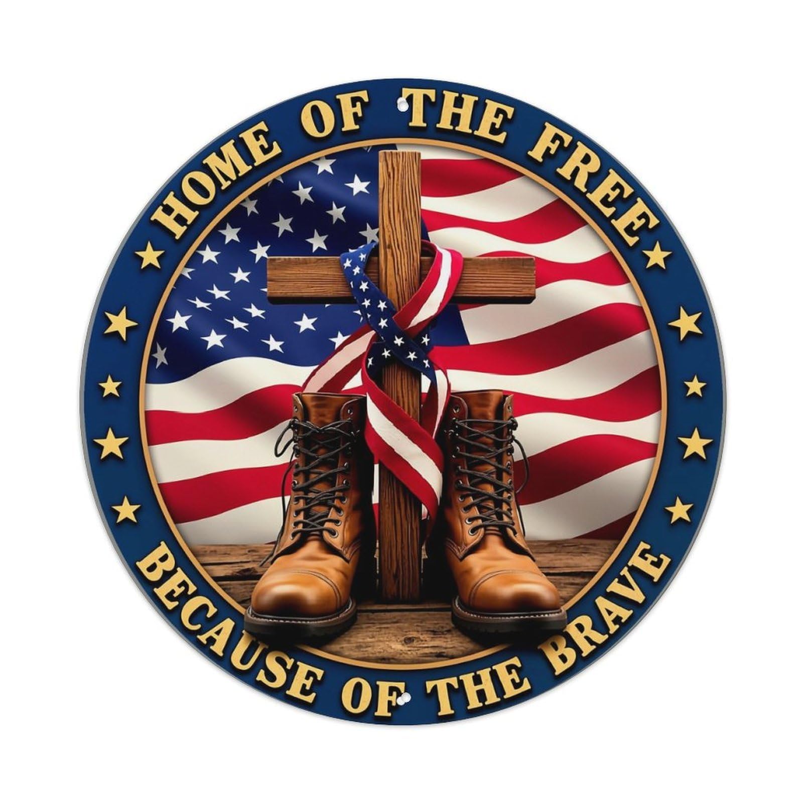 American Flag Cross Boots Design Metal Tin Sign Plaque