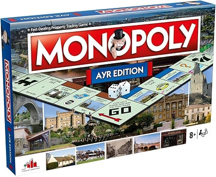 Winning Moves Ayr Monopoly Board Game, Advance to Ayr racecourse, Burns Cottage or Wallace Tower and trade your way to success, 2 6 players makes a great gift for ages 8 plus