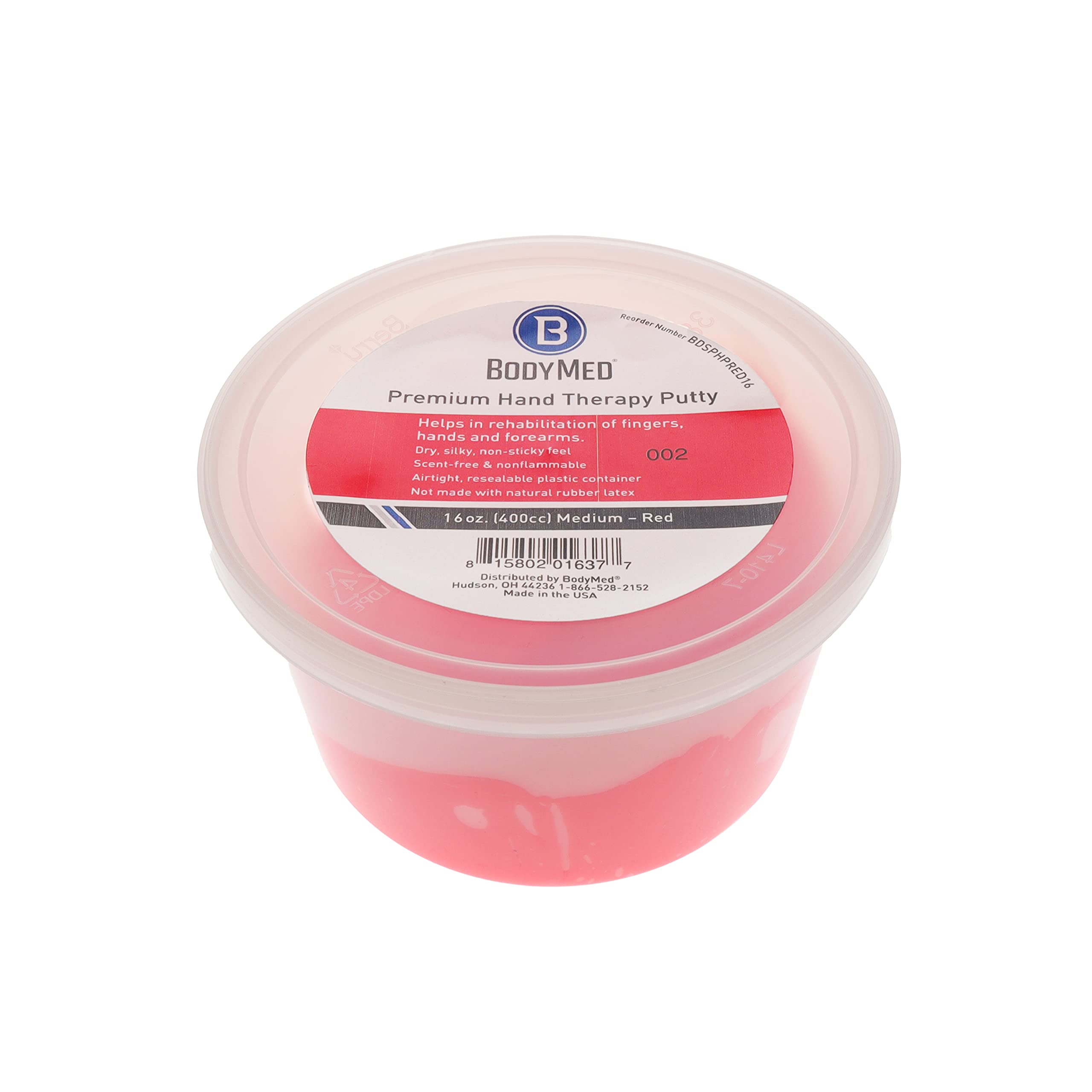 BodyMed Premium Hand Therapy Putty, Red, 16 Oz, Medium, Strengthening Therapy Putty for Physical Rehabilitation