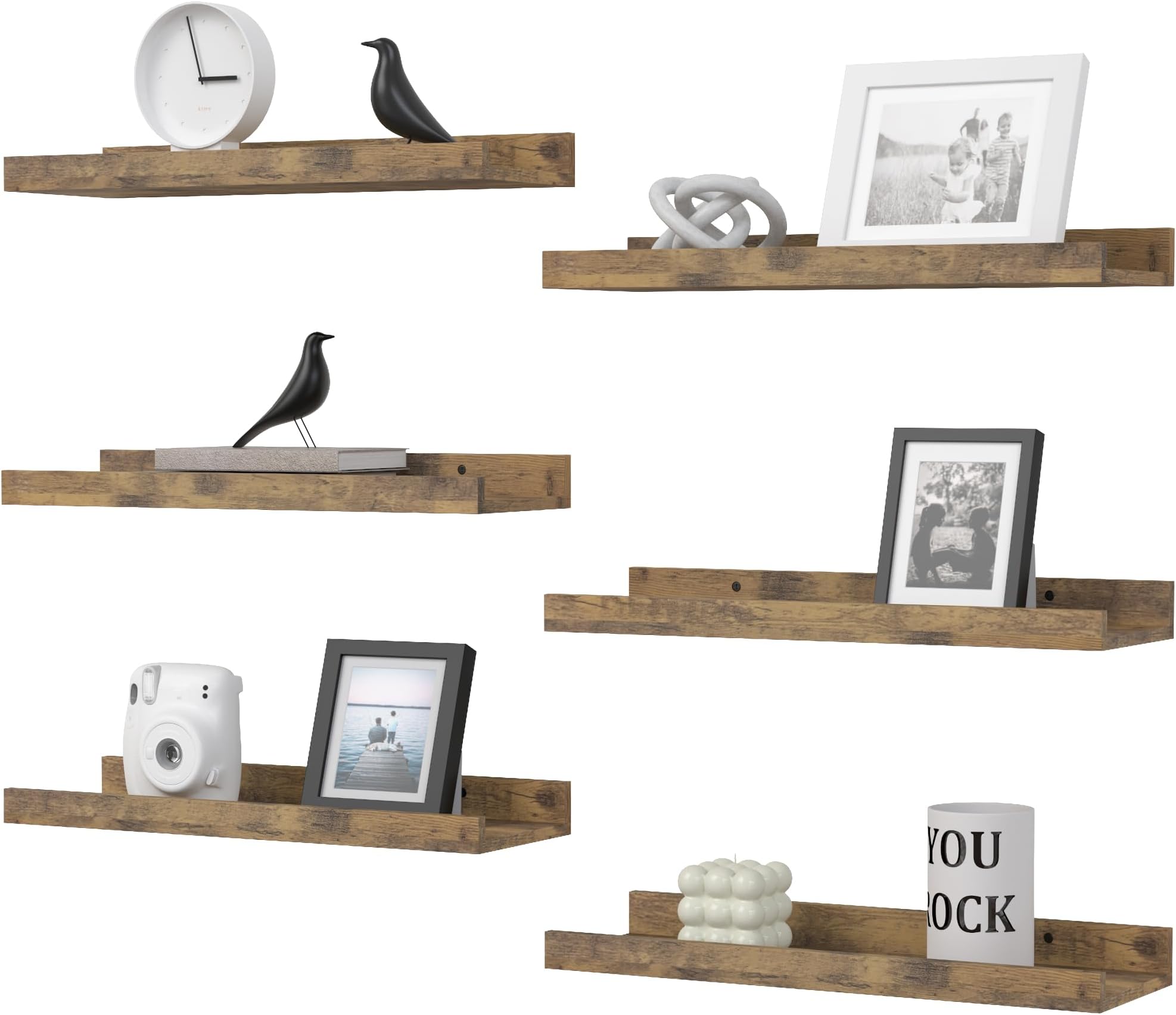 DOLLFIO Floating Shelves Set of 6, Farmhouse Wall Shelves with Lip, Display S...