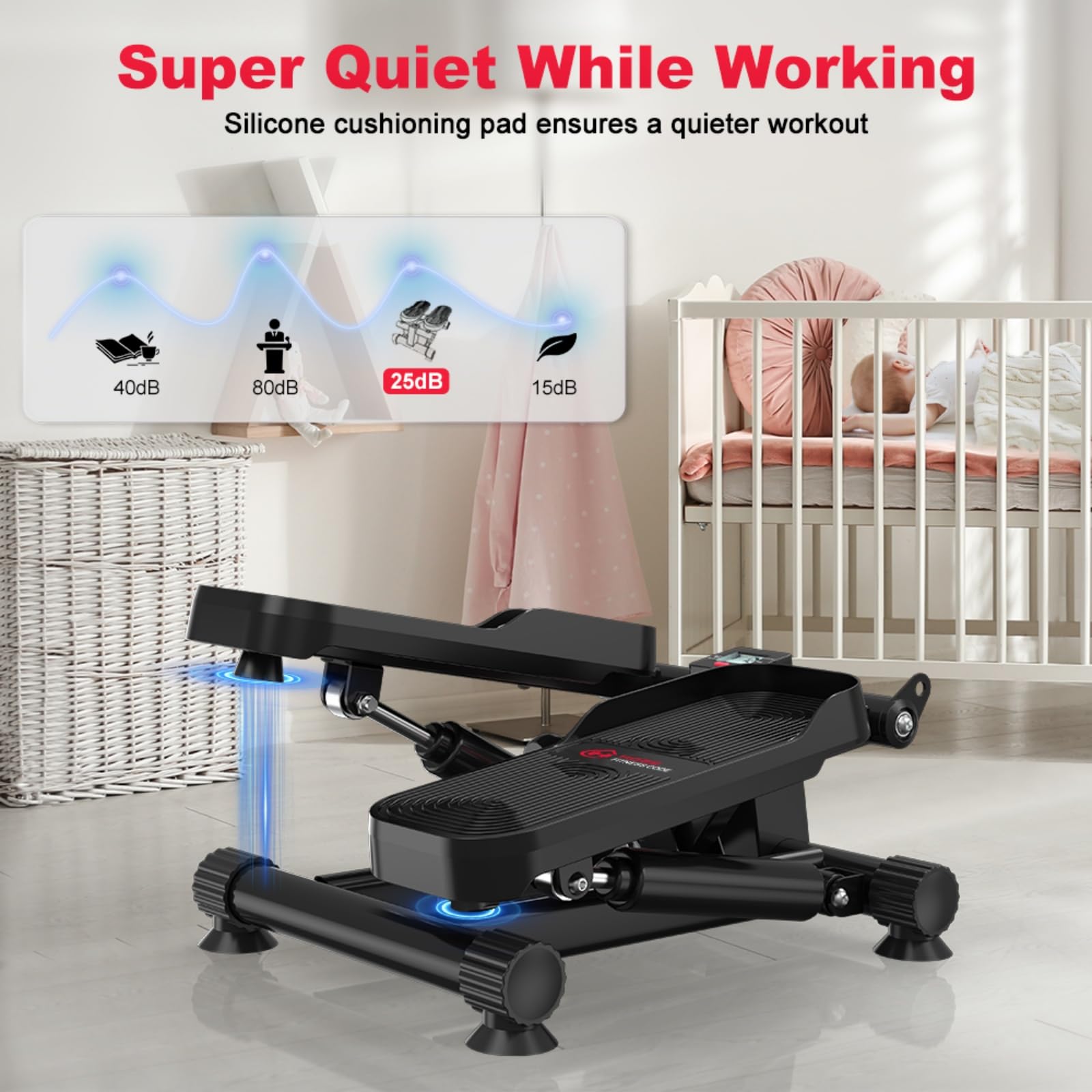 Mini stepper idraulico con fasce di resistenza – Portata fino a 140 kg, silenziosa macchina step con funzionamento e intensità regolabile per tutto il corpo