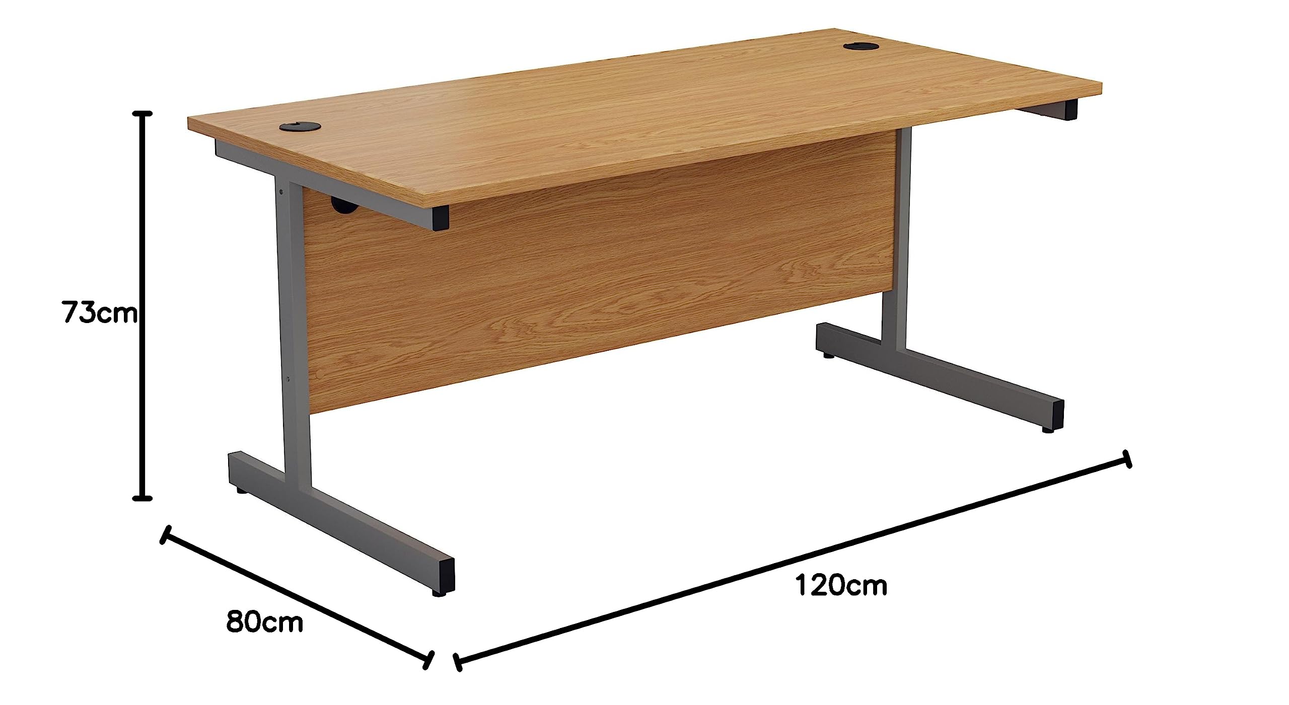 Office Hippo Heavy Duty Rectangular Cantilever Desk - Home Office Table + Integrated Cable Ports, PC Desk - 5 Yr Warranty - Silver Frame/Oak Top, 120cm x 80cm — view 5