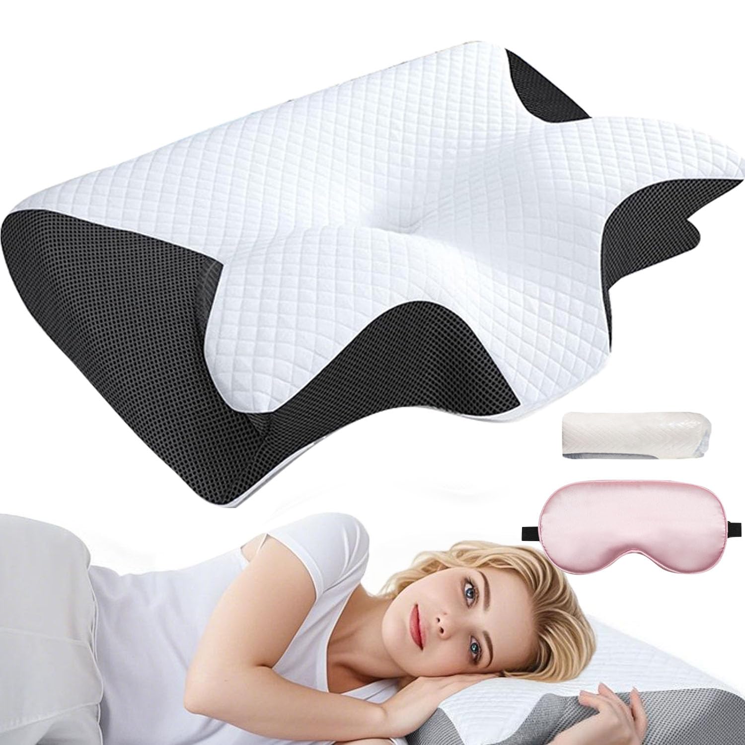 Hospitality Pillow,Butterfly Pillow,Global Neck Contour Pillows for Sleeping, Premium Ergonomic (Black)
