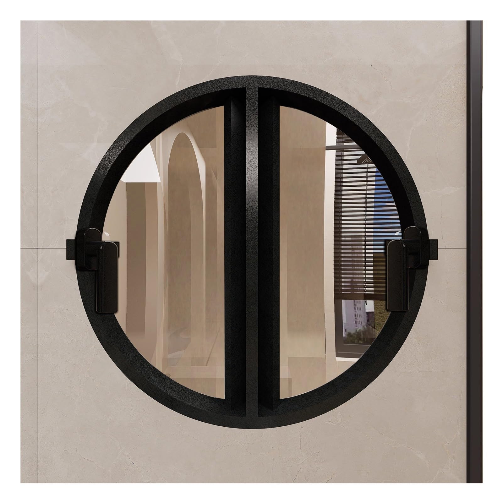 Ventanas Batientes Ventana Redonda Con Marco De Aluminio, Ventana Abatible De Vidrio Templado, Ventana De Ventilación De Repuesto, Ventana De Ático Para Decoración De Hogar Y Tienda(Black,70cm/27.56in