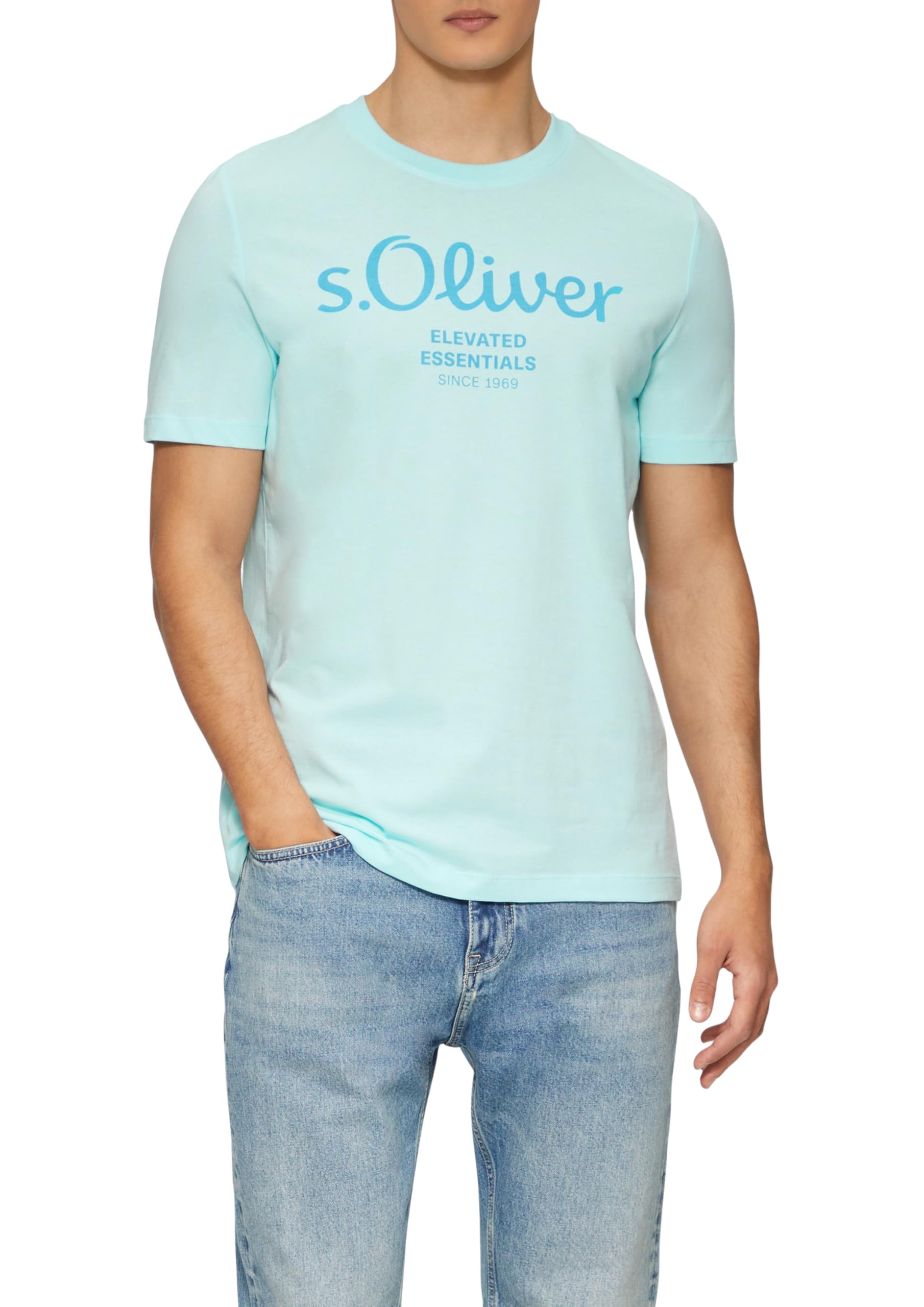 s.Oliver Cotton T-Shirt with Logo Print, Ocean Green, XL