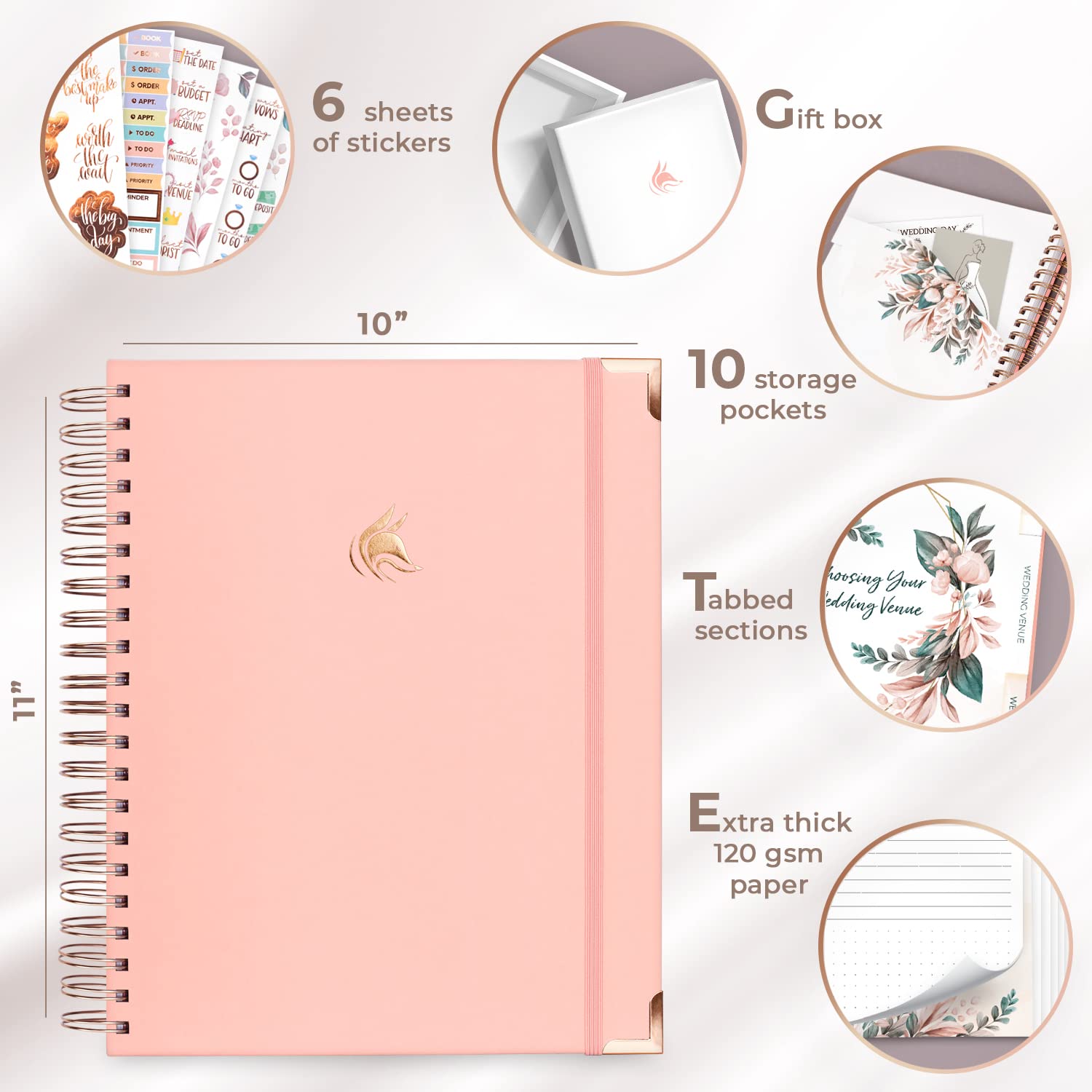 Clever Fox Planificador de boda, organizador de cuadernos para novia, carpeta de planificación de boda con bolsillos, regalo de compromiso, 10 x 11 pulgadas (rosa claro)