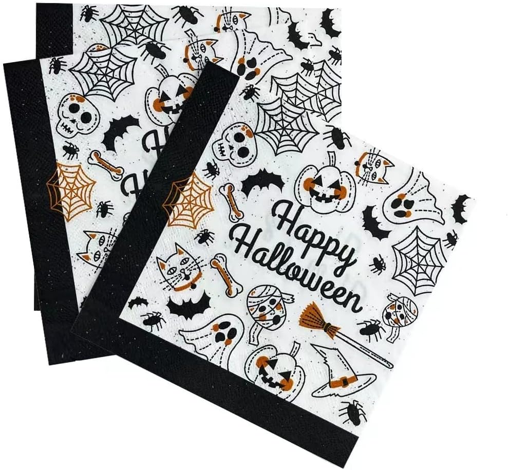 Halloween Paper Napkins Fobeone Black and White Happy