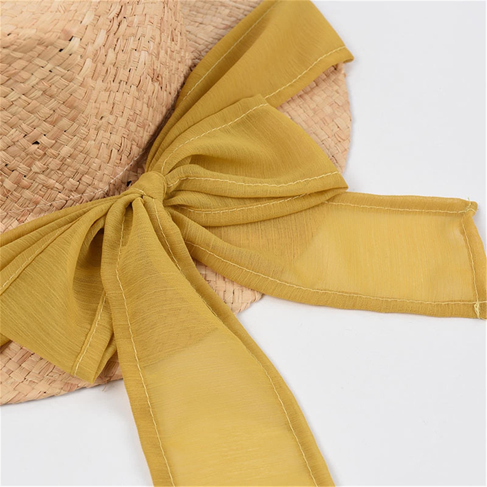 Niña Sombrero de Sol Raffia Sombrero de Paja Sombreros de Verano para Mujeres Novela Hexagonal Ancho Brim Bowknot Cinta de Gasa Sombrero de protección Solar Verano Sombrero