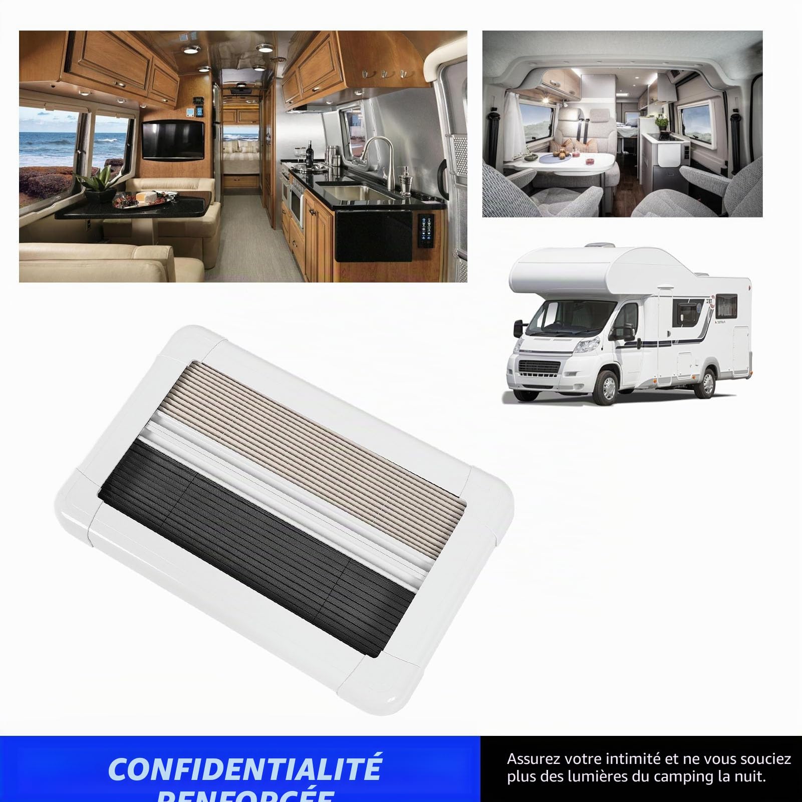 KIMISS Store de Fenêtre pour Camping-Car, 50,8 X 30,5 Cm, avec Moustiquaire, Stores Intérieurs pour Camping-Car, Stores Plissés en Fibre de Verre ABS, Fenêtre Plissée pour