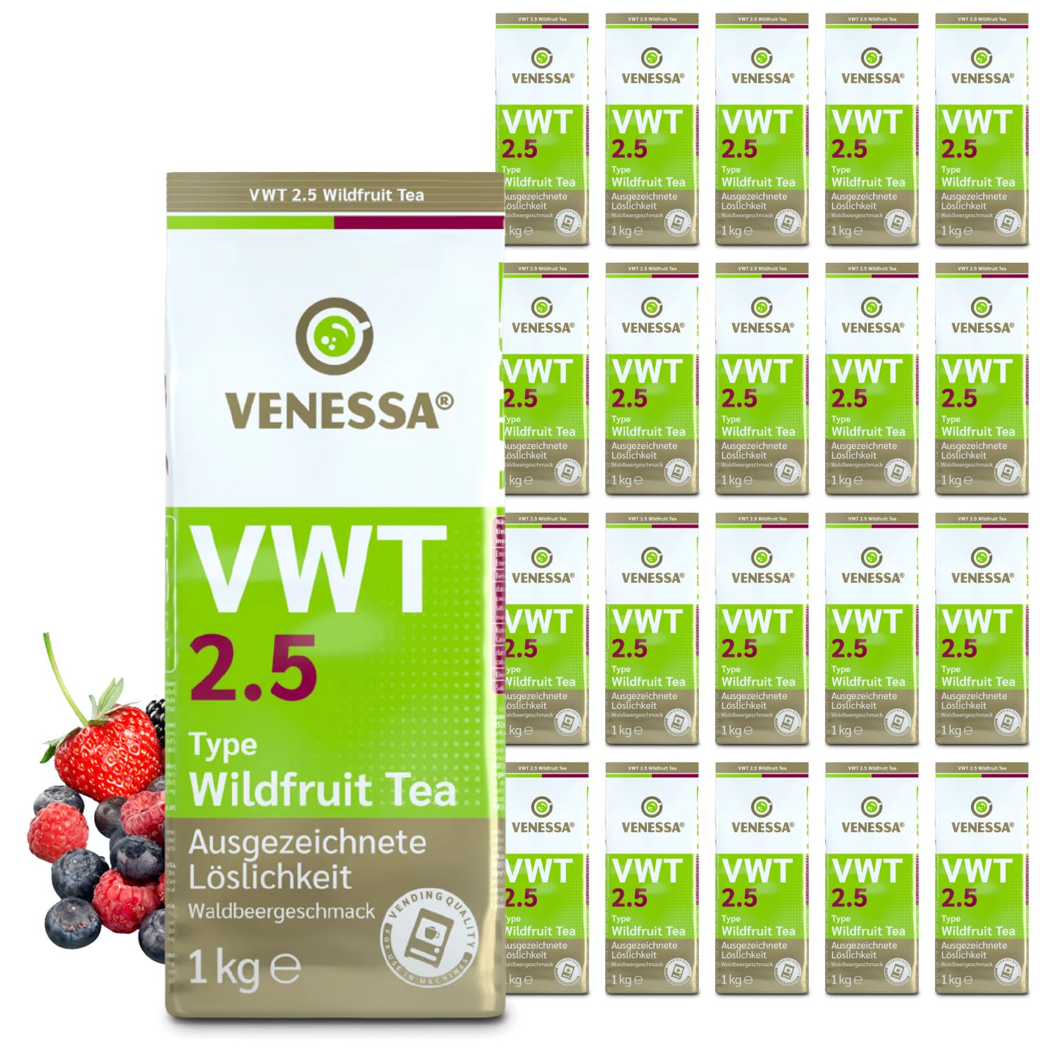VENESSA VWT 2,5 napój herbaciany z dzikich owoców, 20 x 1 kg, aromatyzowana czarna herbata z kwaśną i słodką nutą dzikich owoców, do automatów
