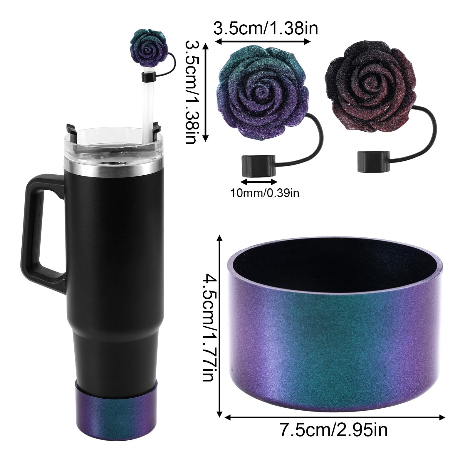 Rękawy Silikonowe Gradient, 2szt 10 mm Słomkowe Kompatybilne Bidonem z Stanley 20/30/40 Oz Iceflow Hydro Flask Owala Yeti Rambler
