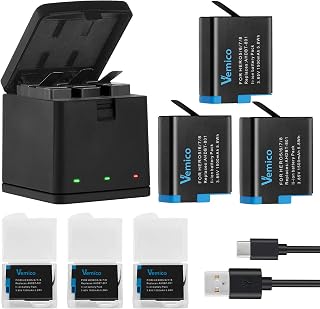 Vemico Hero 8 Akku Ladegerät Kit 3X 1500mAh Ersatzakku USB-C Ladegerät