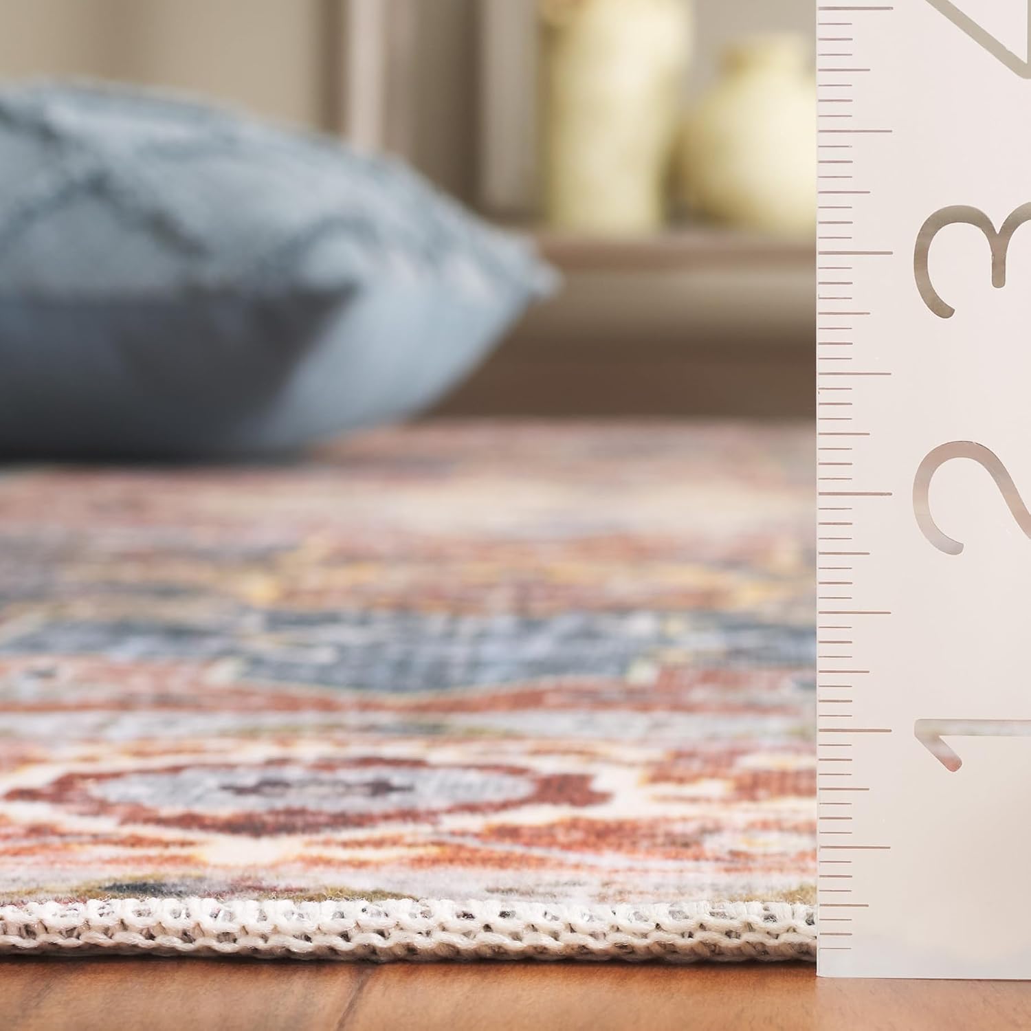 Safavieh Washable Rug Arizona Collection - 8' x 10', Rust & Blue Green, Slip Resistant & Easy to Clean, Ideal for Living Room, Bedroom, Home Office, Dining Space (ARZ126R)