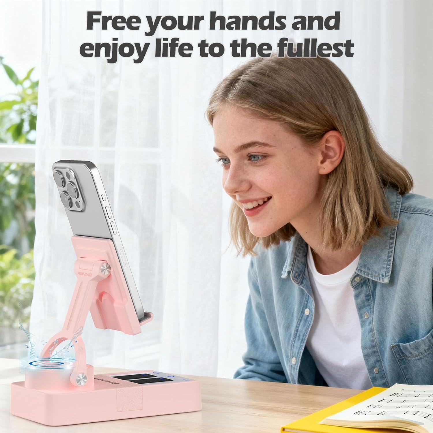 JTEMAN Cell Phone Stand with Bluetooth Speaker and Charging Stand,Piano Keys Design,Birthday Gifts for Men Women Dad Mom Husband Boyfriend Cool Tech Gadgets-Pink