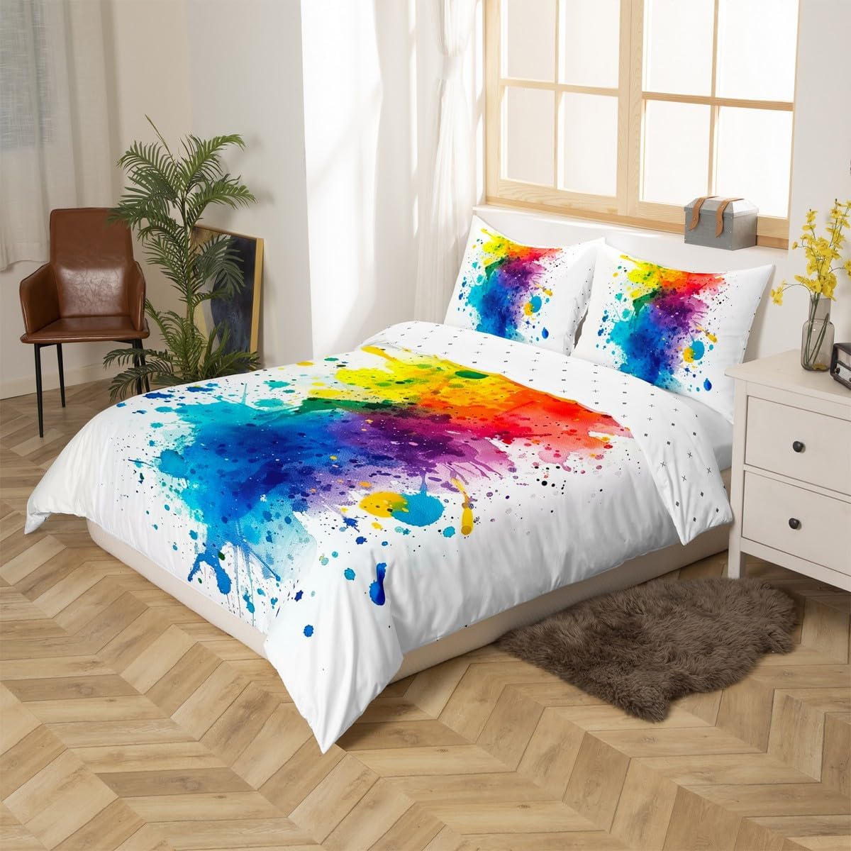 Erosebridal Rainbow Tie Dye Duvet Cover Twin for Kids Boys Girls,Colorful Splash Paint Comforter Cover,Paint Splatter Bedding Set,Multicolor Graffiti Bed Set with 1 Pillowcase Bedroom Decor