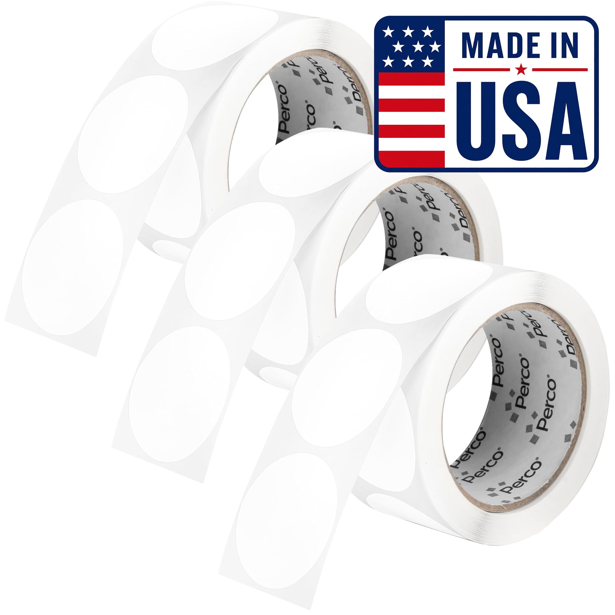 Perco White Perforated Round Circle Dot Sticker 2-Inch Labels — 3 Rolls, 1,500 Stickers - Printable Labels for Logos, Pricing, Barcodes &amp; Product Info - Made in USA